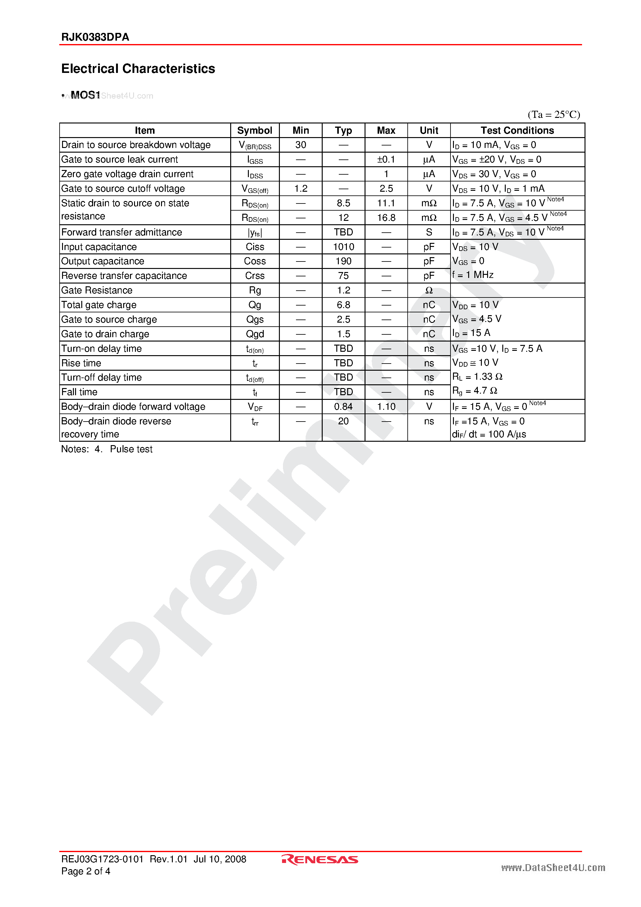 Даташит на микросхему RJK0383DPA страница 2 Даташит RJK0383DPA - Silicon N Channel Power MOS FET Power Switching страница 2