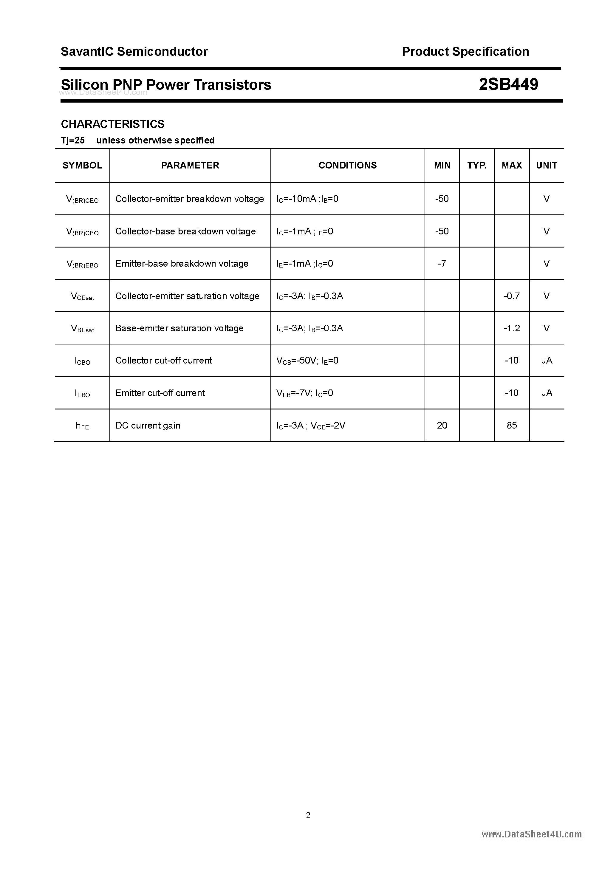 Datasheet 2SB449 - SILICON POWER TRANSISTOR page 2