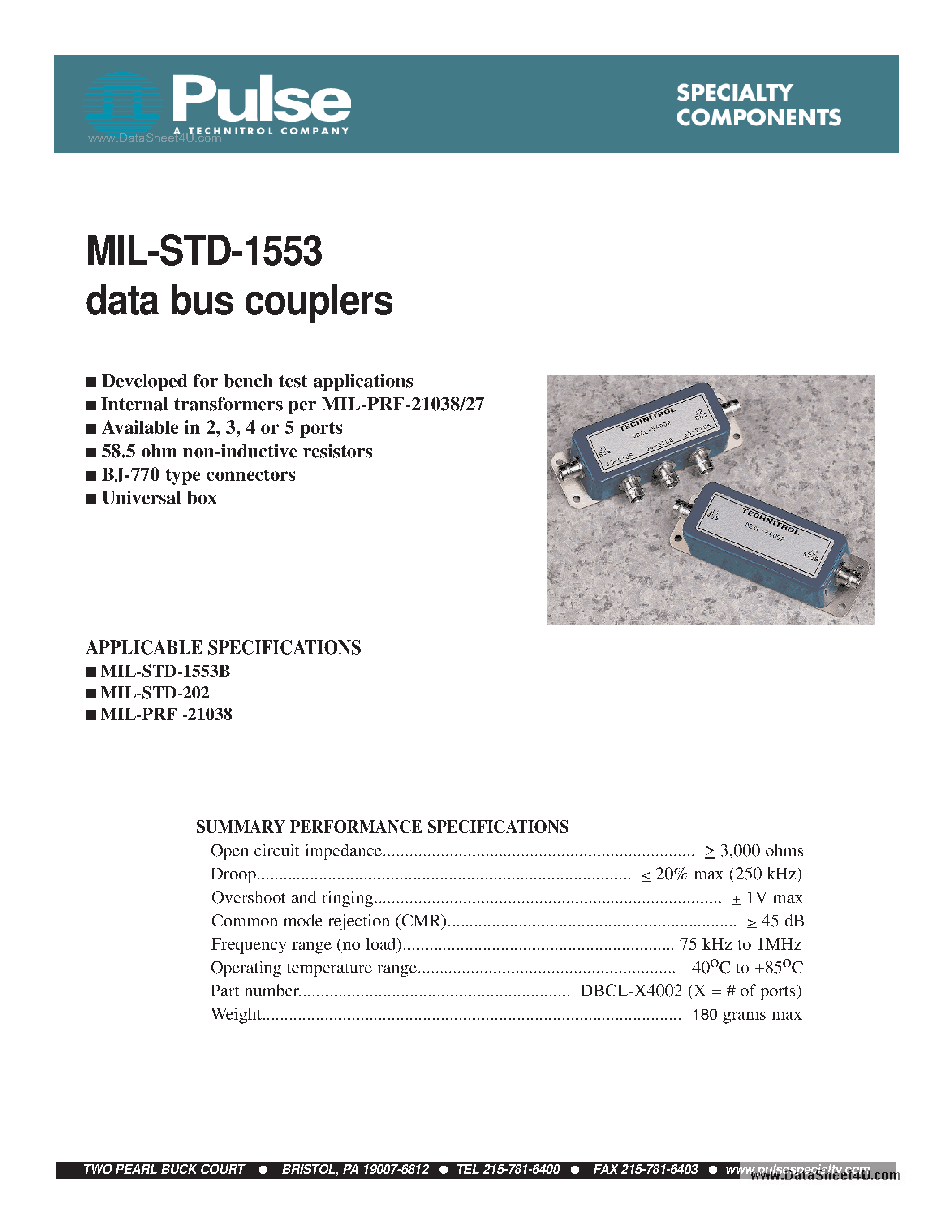 Даташит MIL-STD-1553 - Data Bus Couplers страница 1