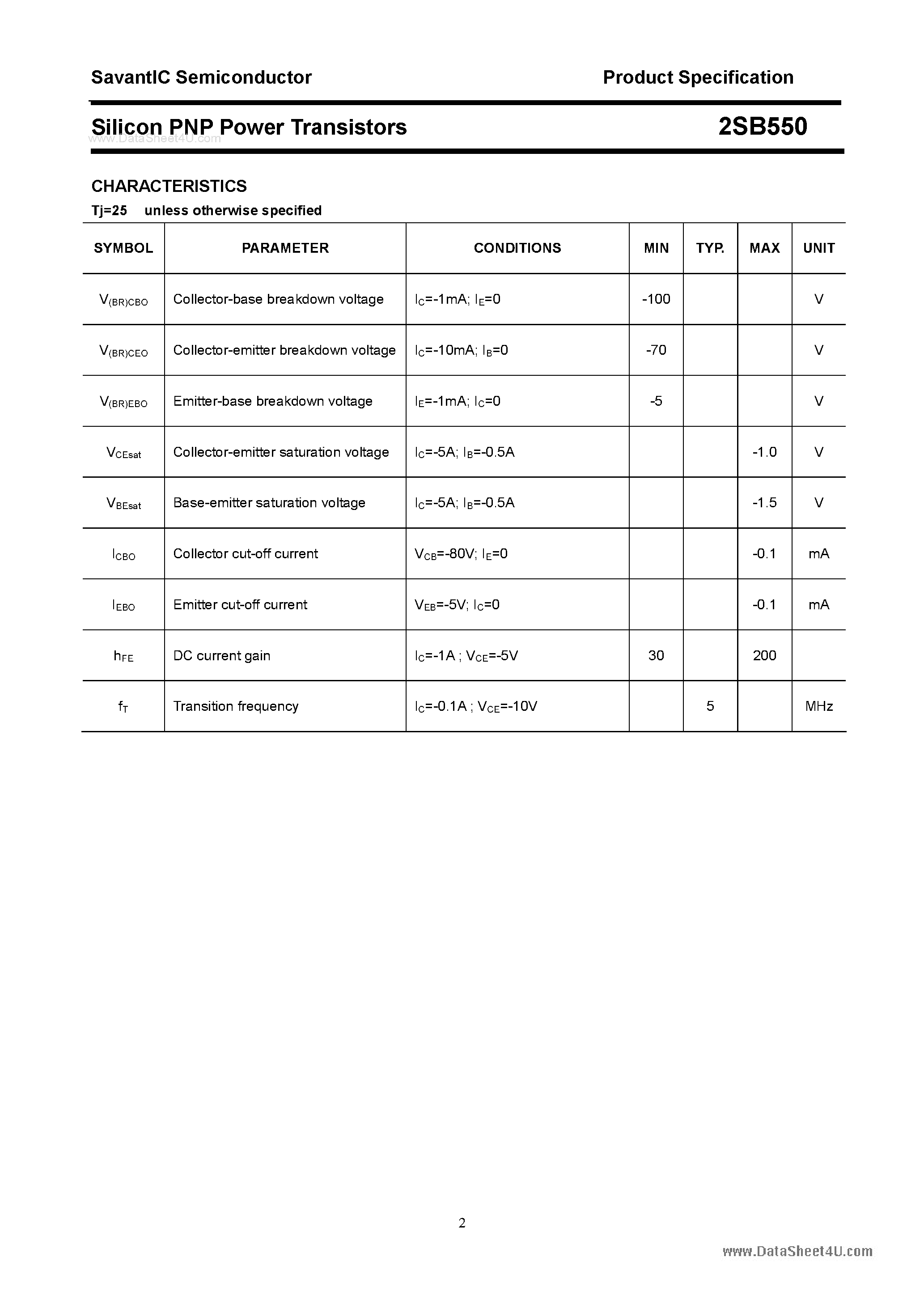 Datasheet 2SB550 - SILICON POWER TRANSISTOR page 2