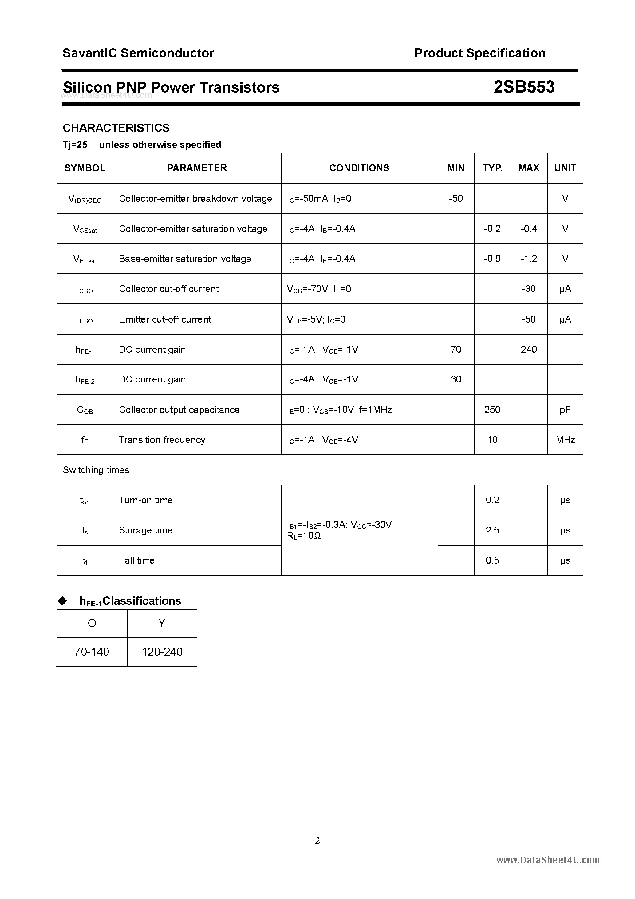Datasheet 2SB553 page 2 Datasheet 2SB553 - SILICON POWER TRANSISTOR page 2