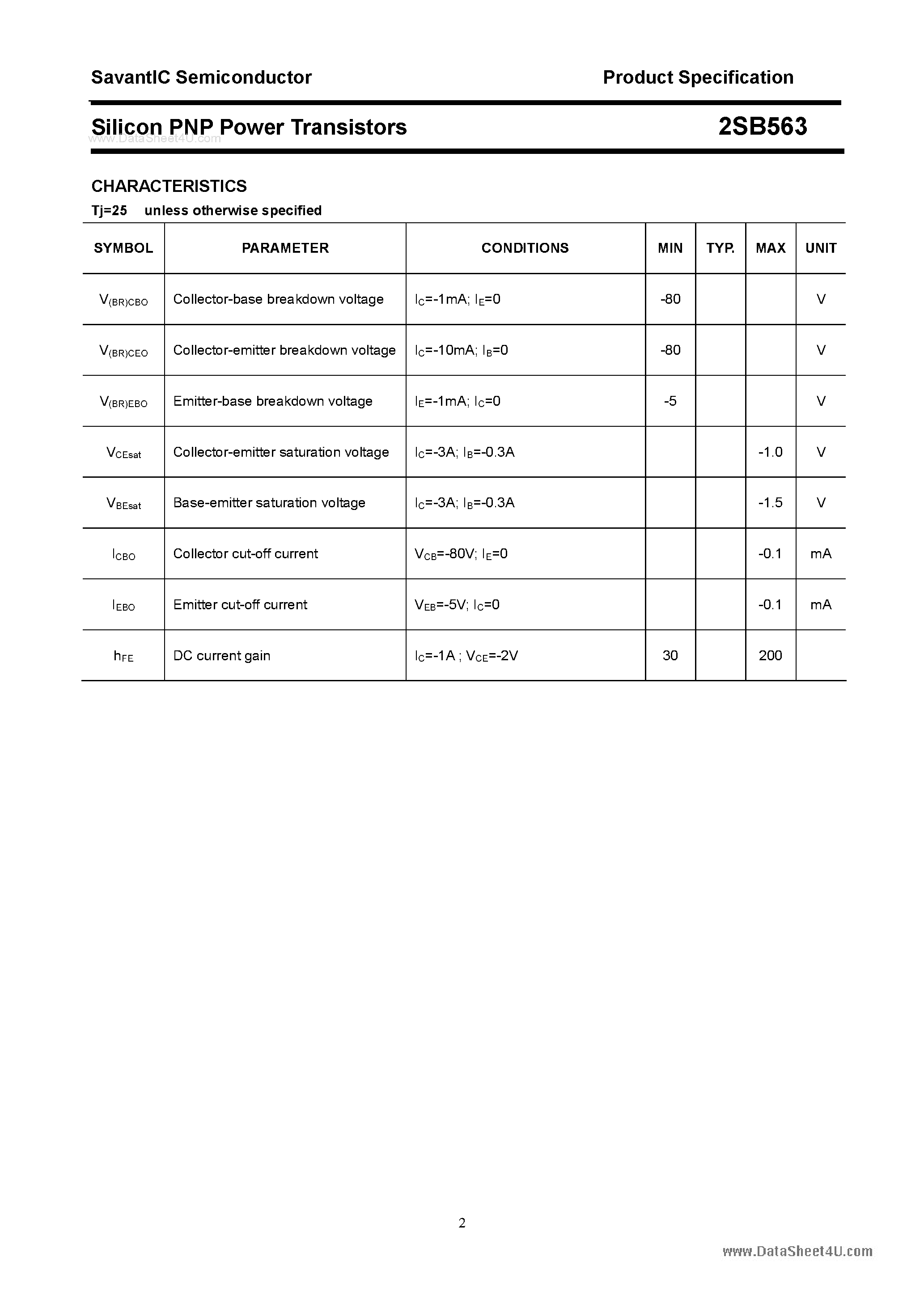 Datasheet 2SB563 - SILICON POWER TRANSISTOR page 2