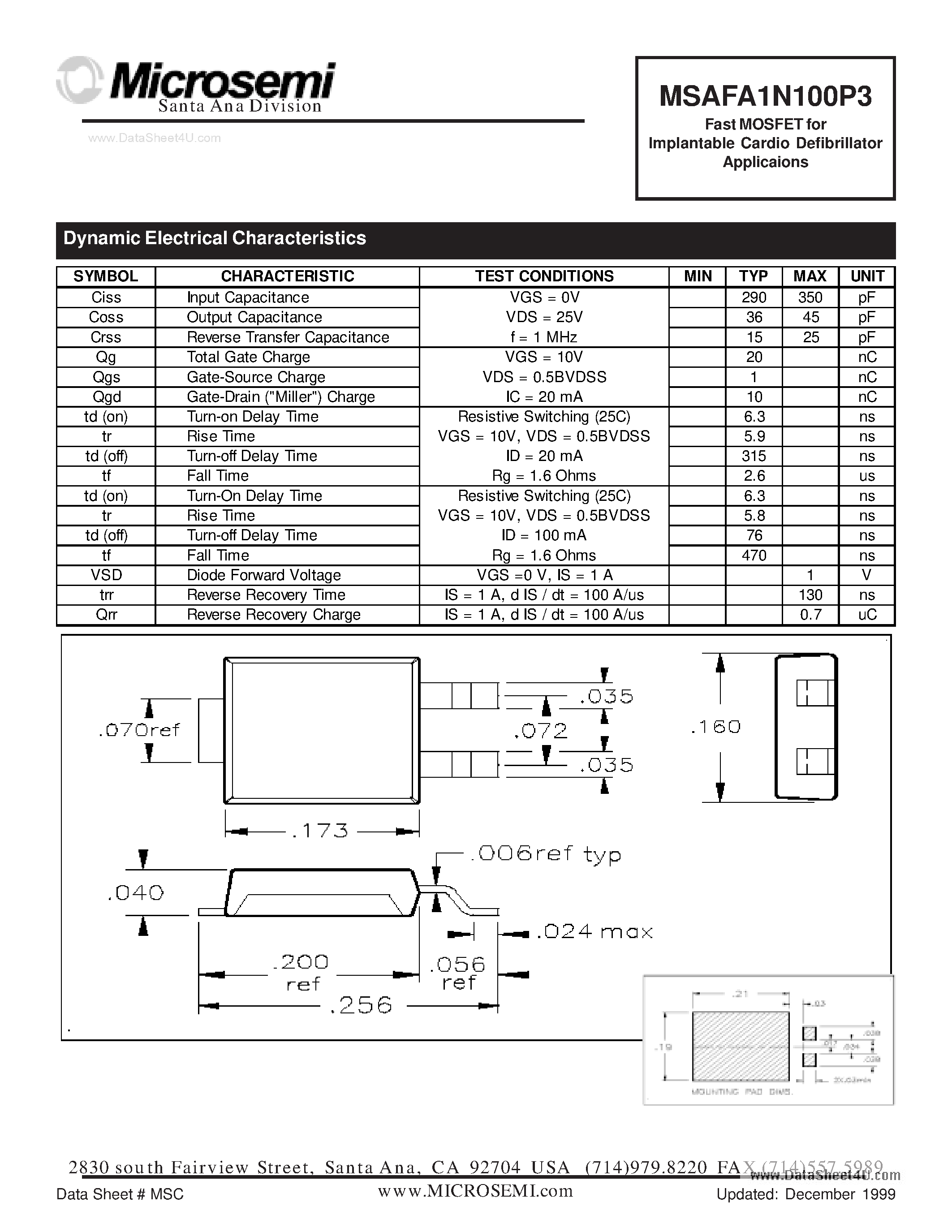 Даташит на микросхему MSAFA1N100P3 страница 2 Даташит MSAFA1N100P3 - MOSFET Device страница 2