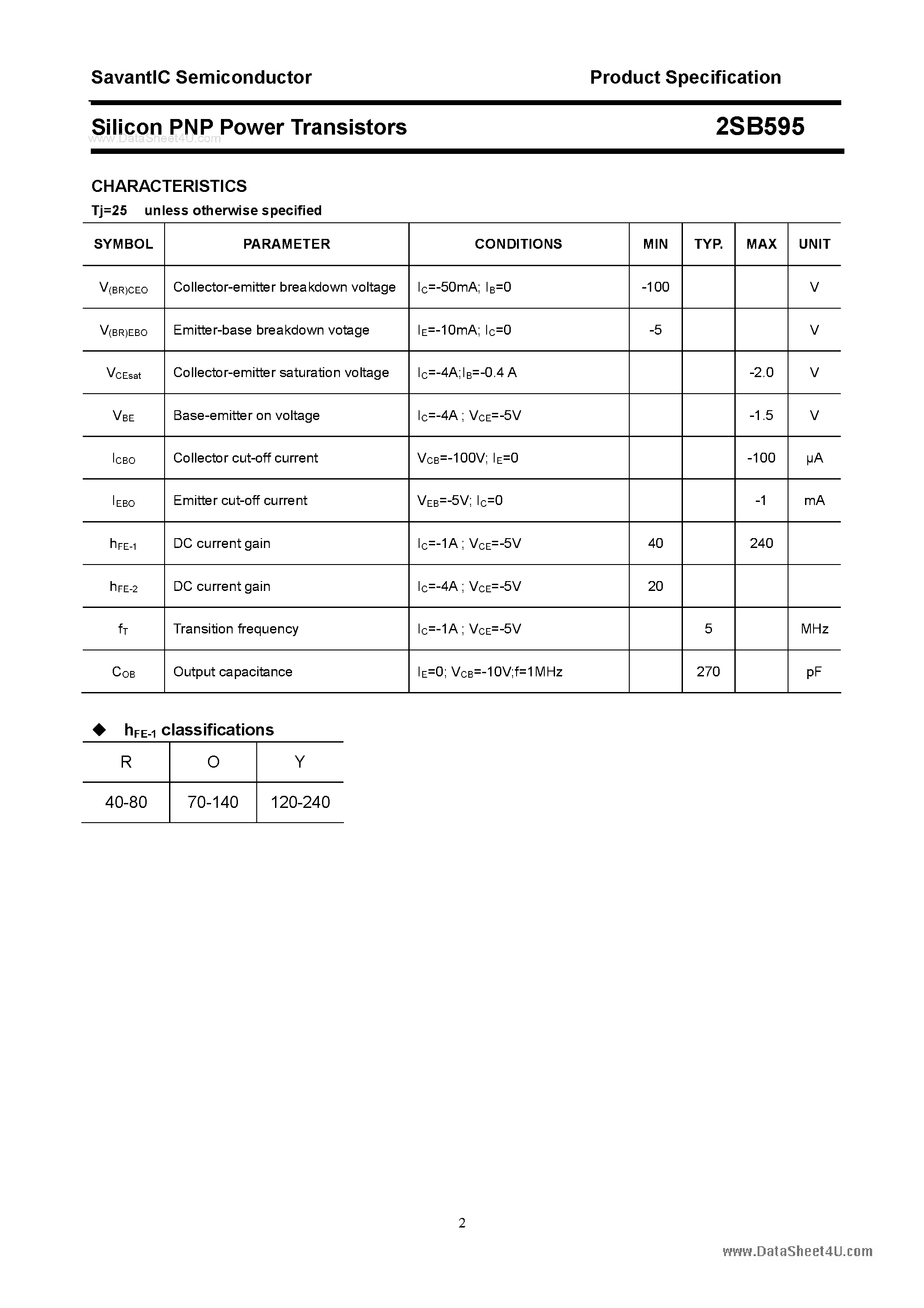 Datasheet 2SB595 - SILICON POWER TRANSISTOR page 2