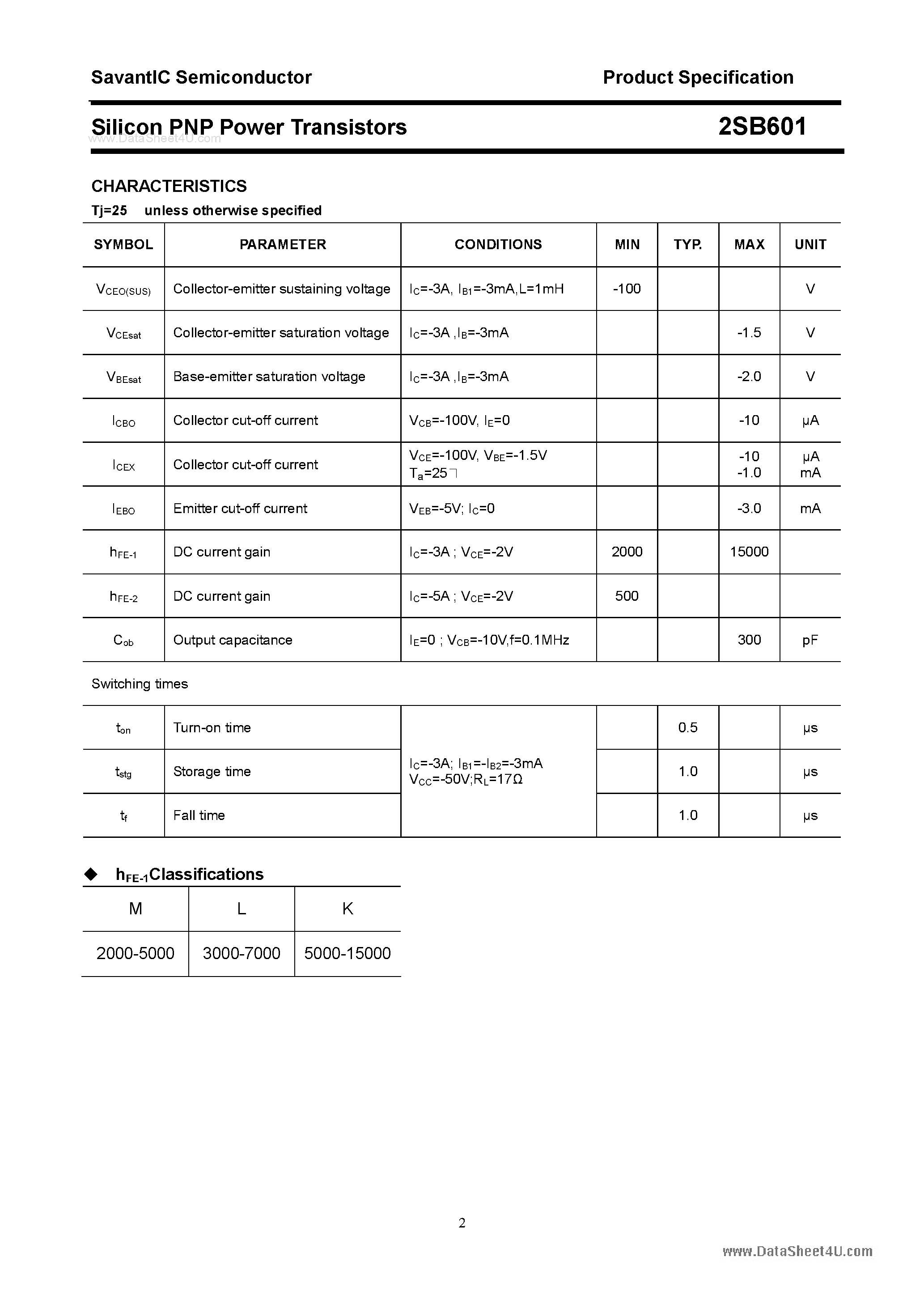 Datasheet 2SB601 - SILICON POWER TRANSISTOR page 2