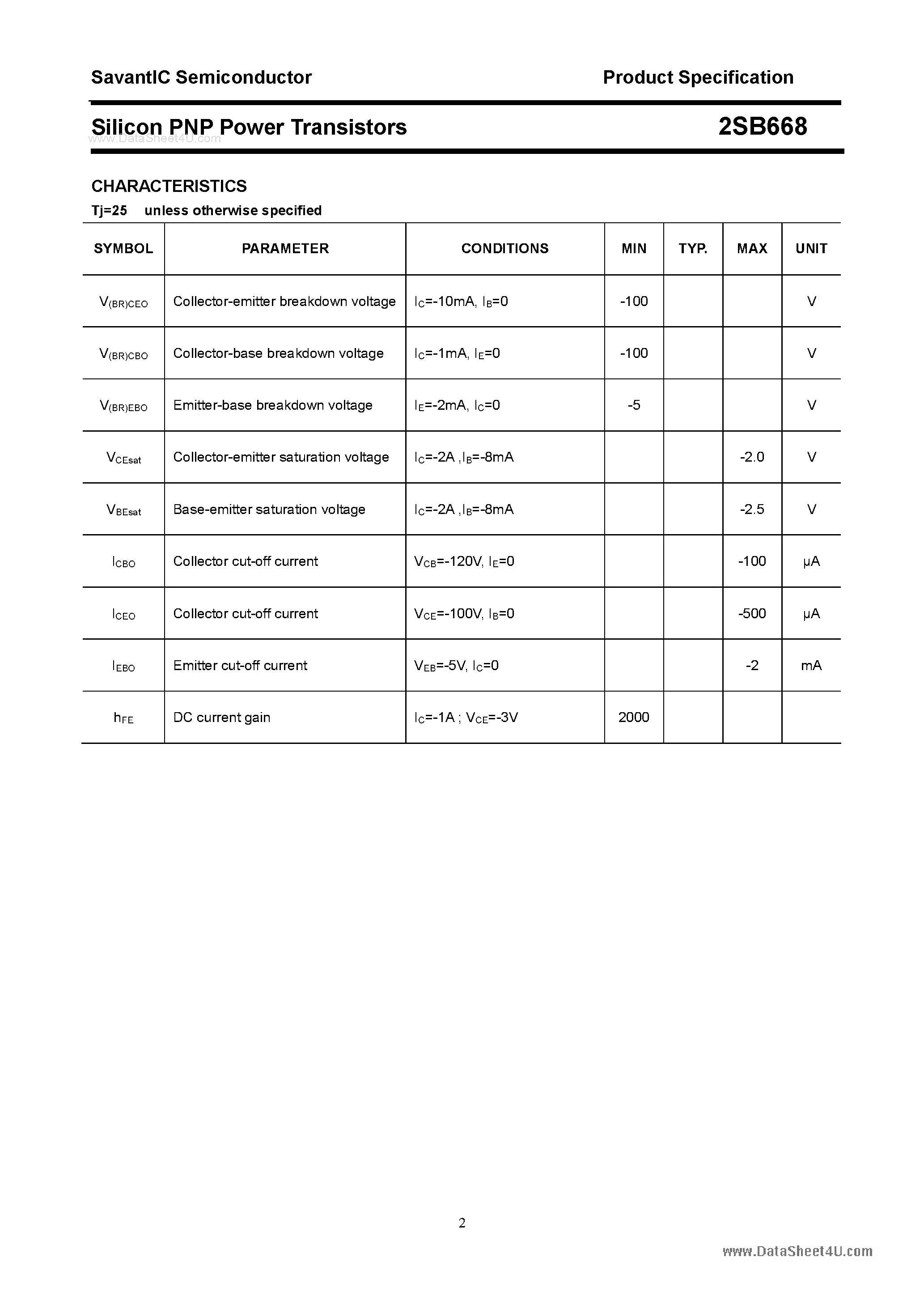 Datasheet 2SB668 - SILICON POWER TRANSISTOR page 2