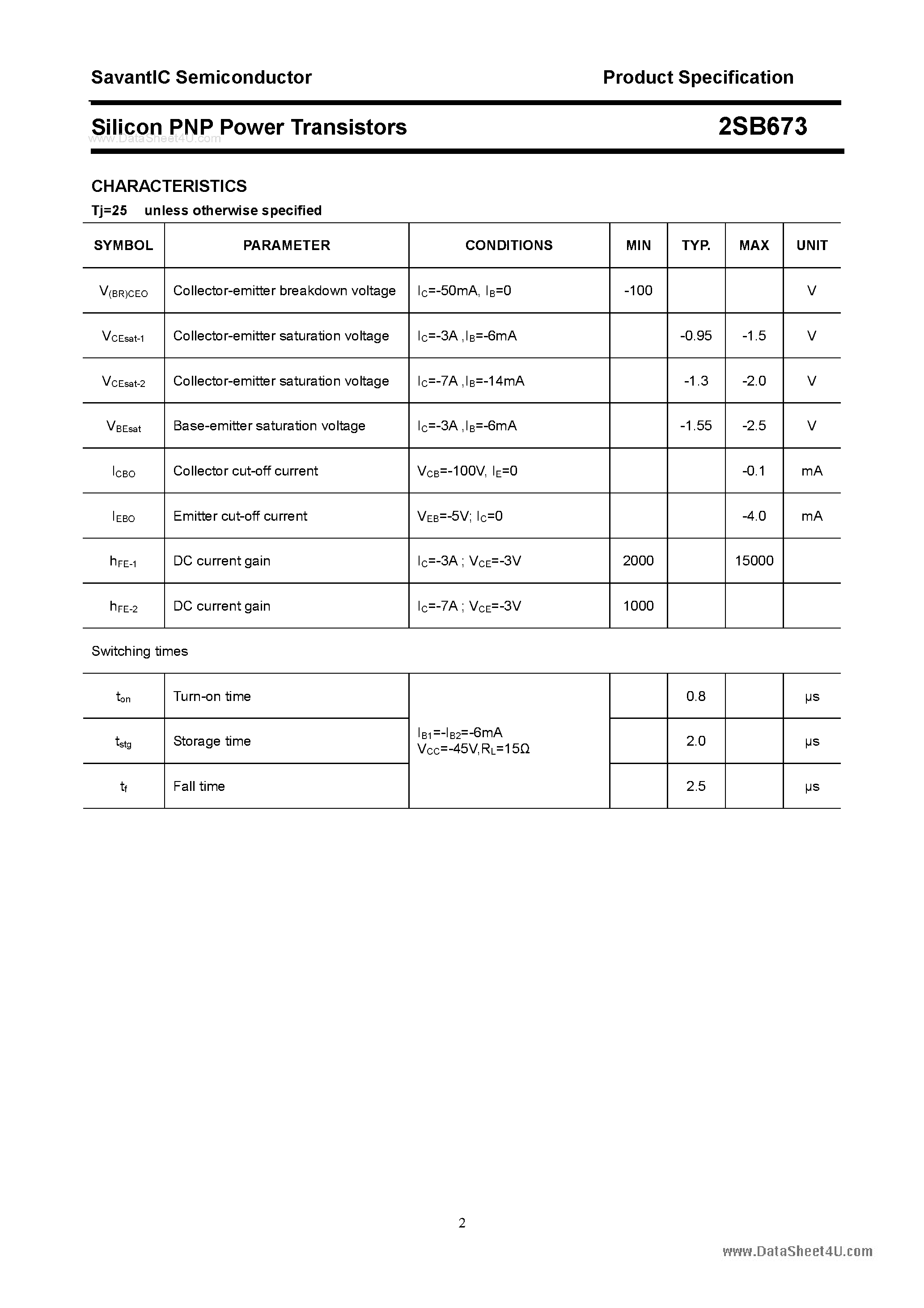 Datasheet 2SB673 page 2 Datasheet 2SB673 - SILICON POWER TRANSISTOR page 2