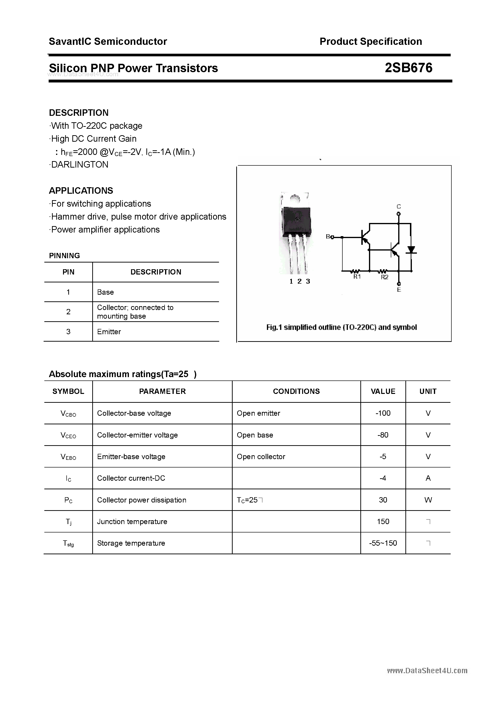 Datasheet 2SB676 - SILICON POWER TRANSISTOR page 1