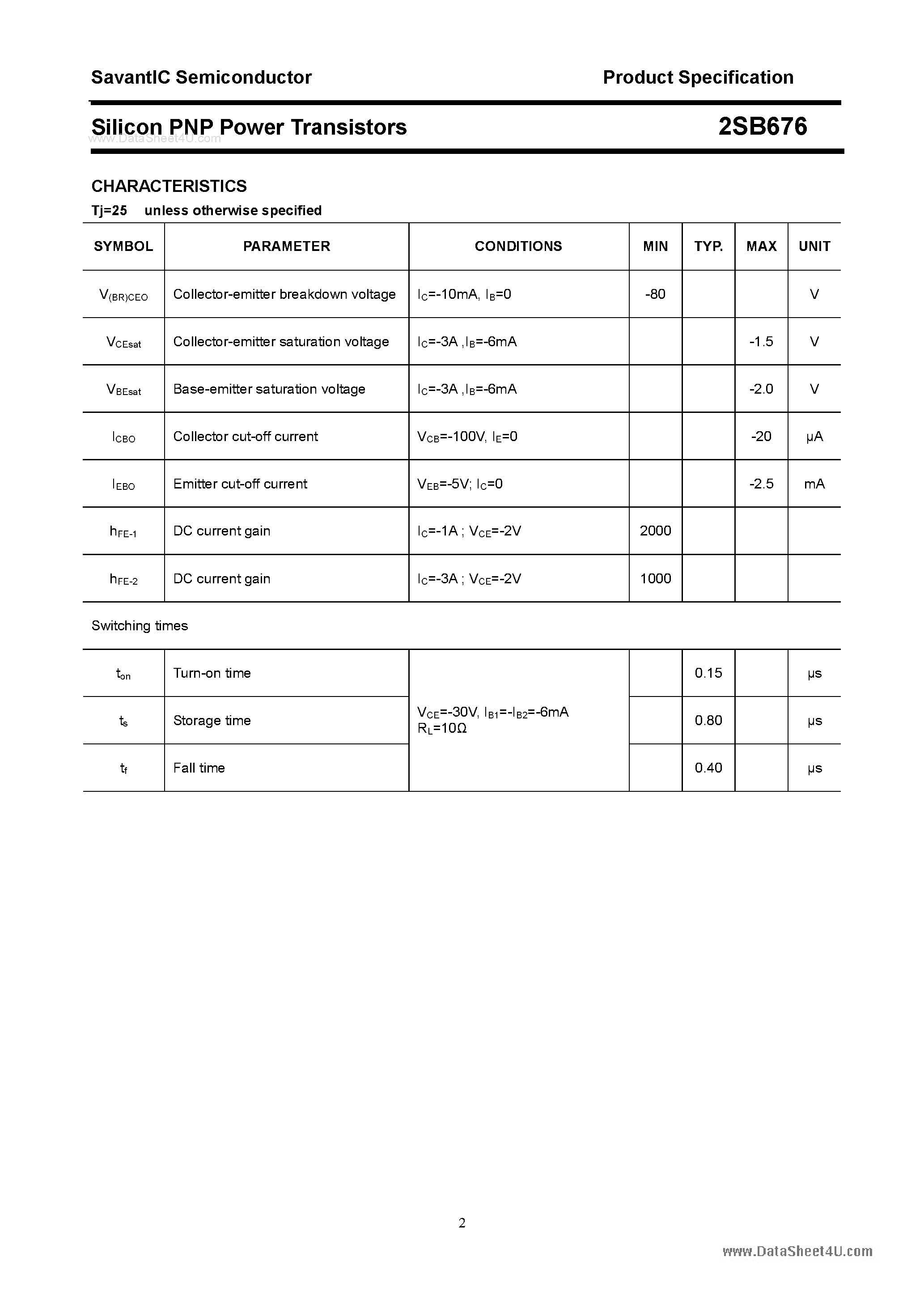 Datasheet 2SB676 - SILICON POWER TRANSISTOR page 2