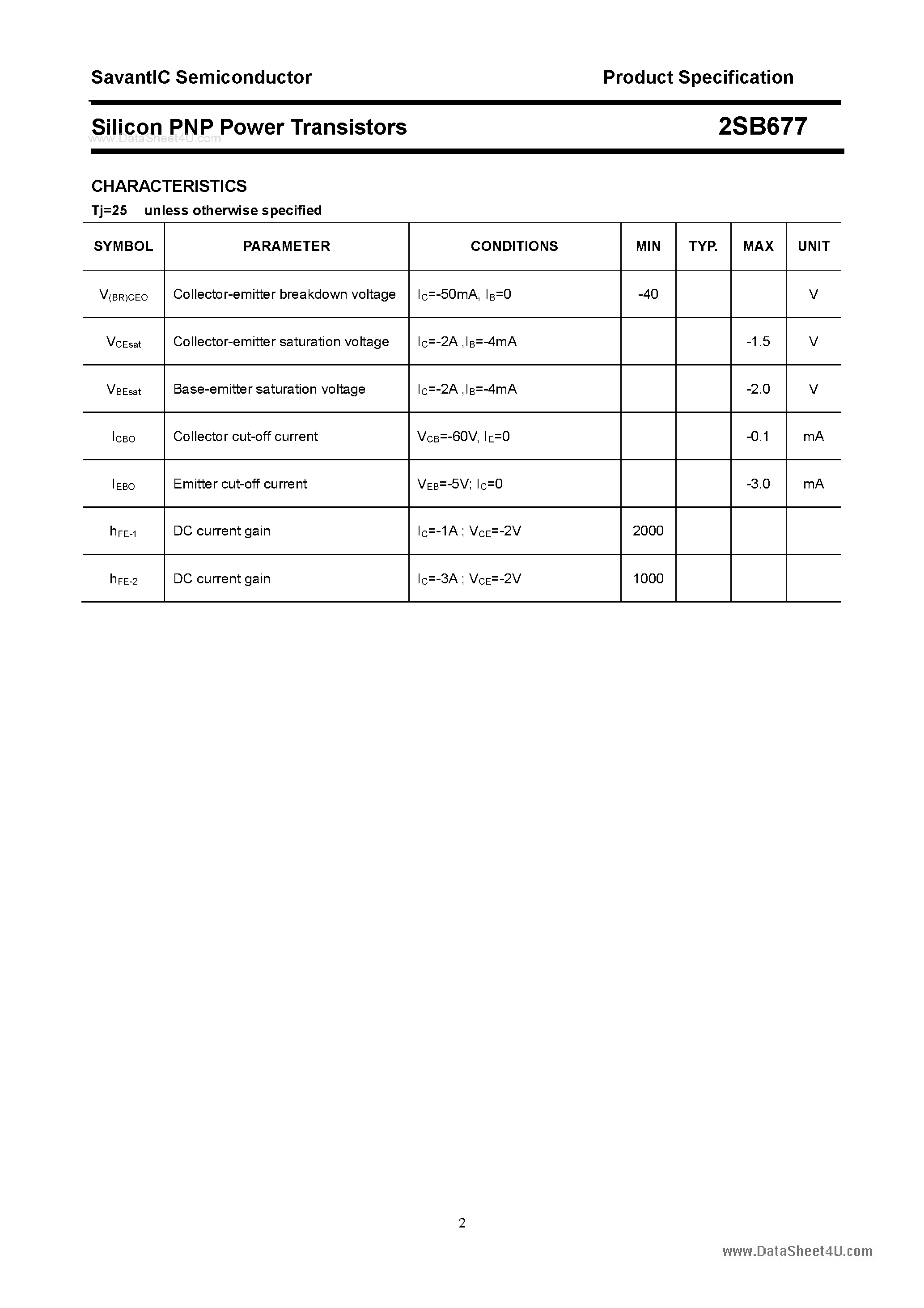 Datasheet 2SB677 page 2 Datasheet 2SB677 - SILICON POWER TRANSISTOR page 2
