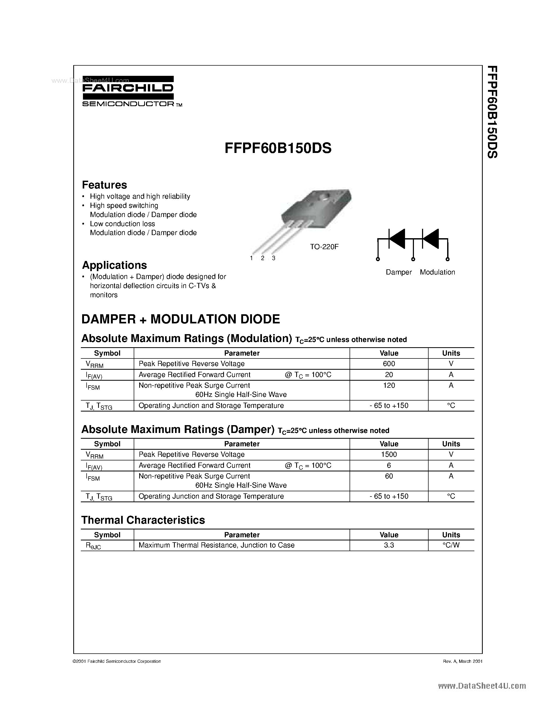 Datasheet F60B150DS - Search -----> FFPF60B150DS page 1