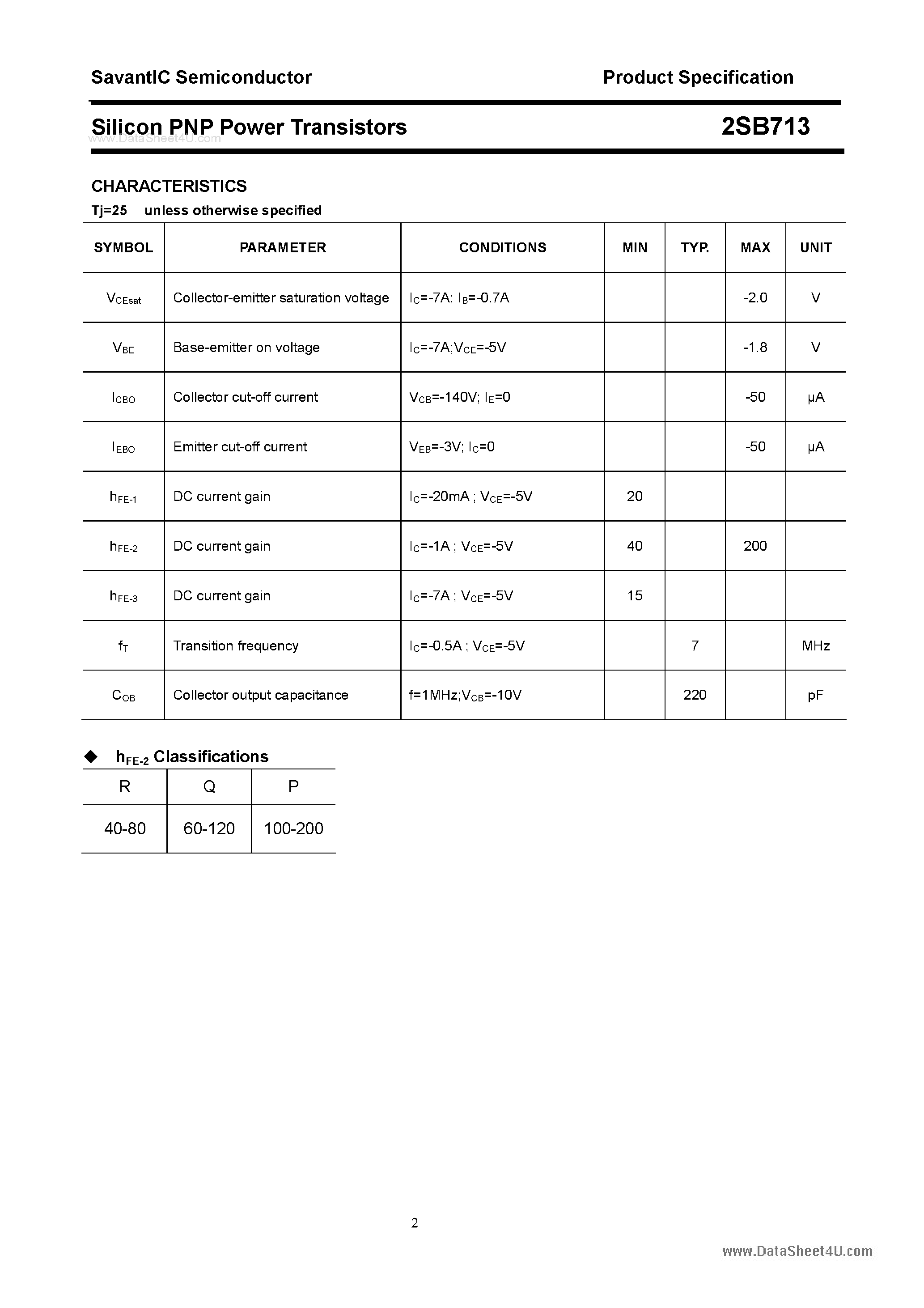 Даташит 2SB713 - SILICON POWER TRANSISTOR страница 2