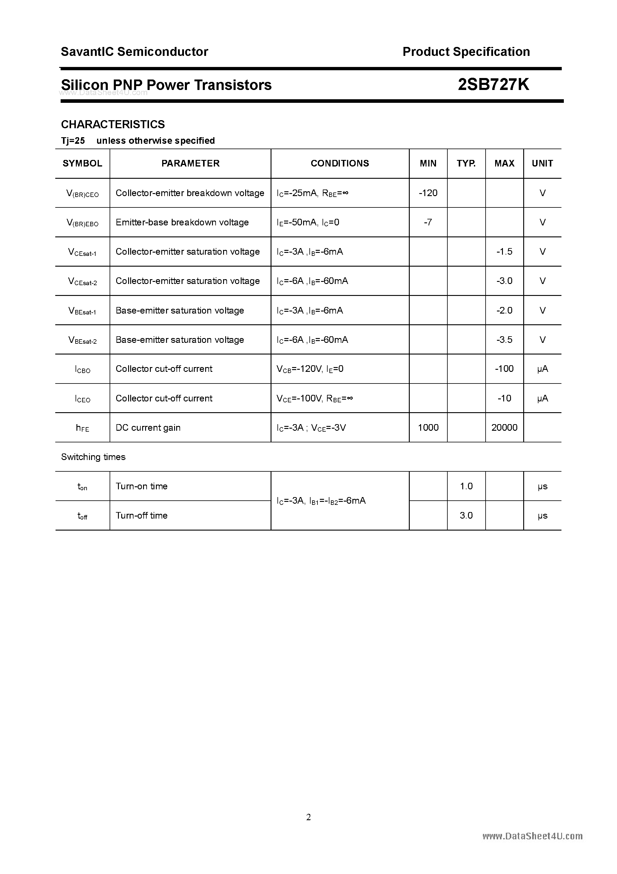 Даташит 2SB727K - SILICON POWER TRANSISTOR страница 2
