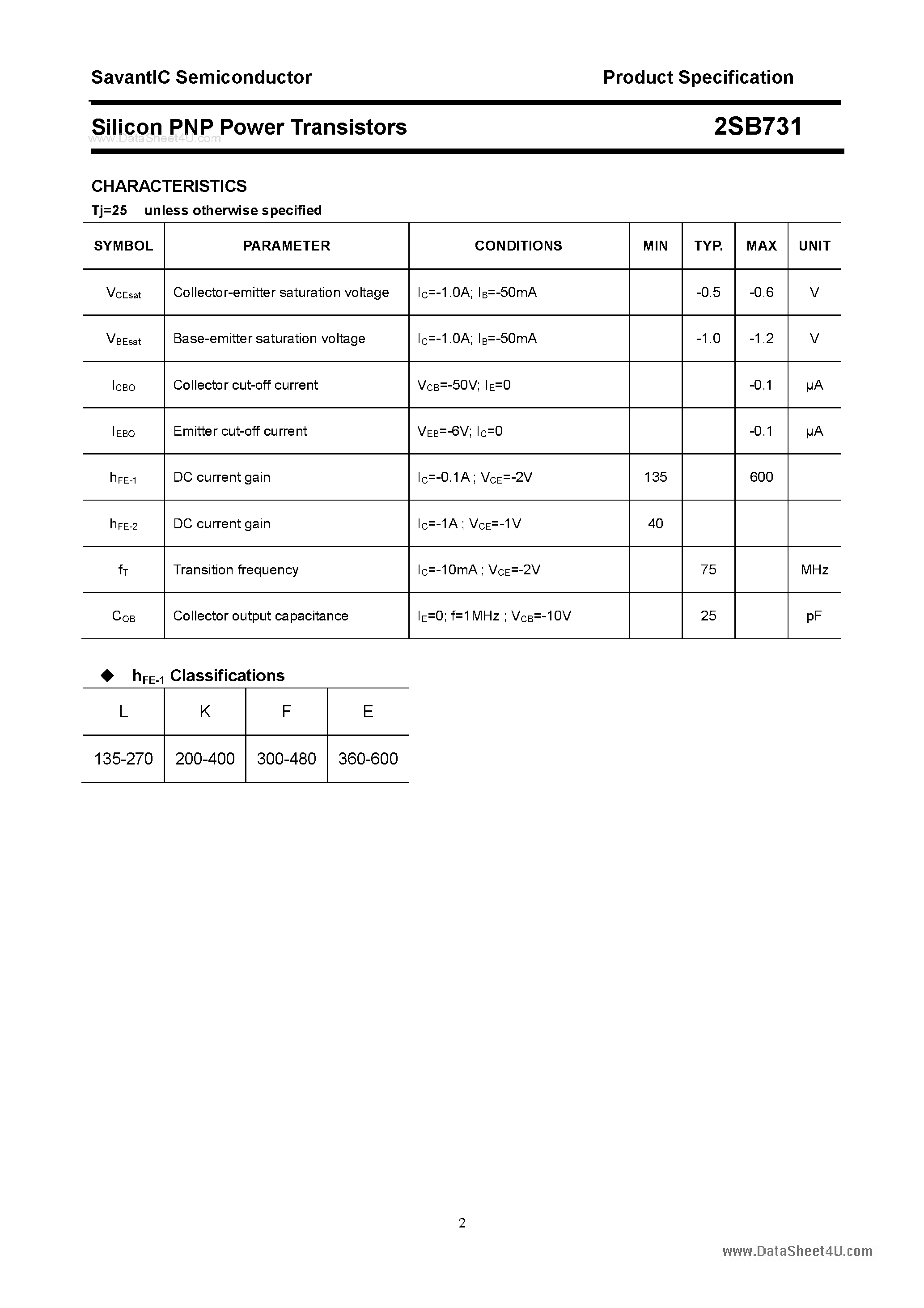 Даташит 2SB731 - SILICON POWER TRANSISTOR страница 2