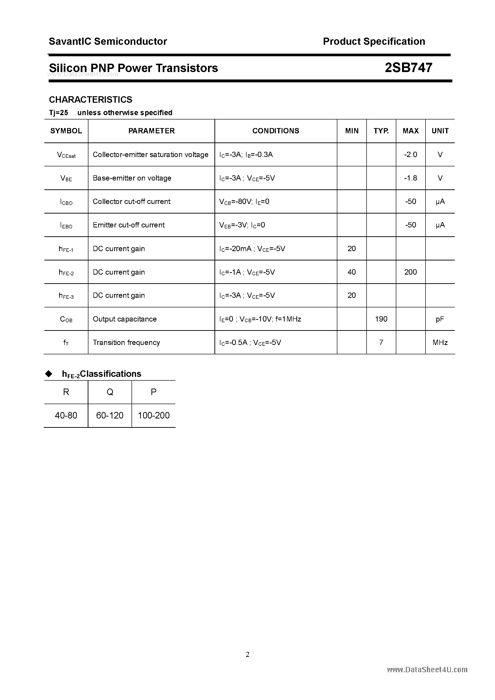Даташит 2SB747 - SILICON POWER TRANSISTOR страница 2