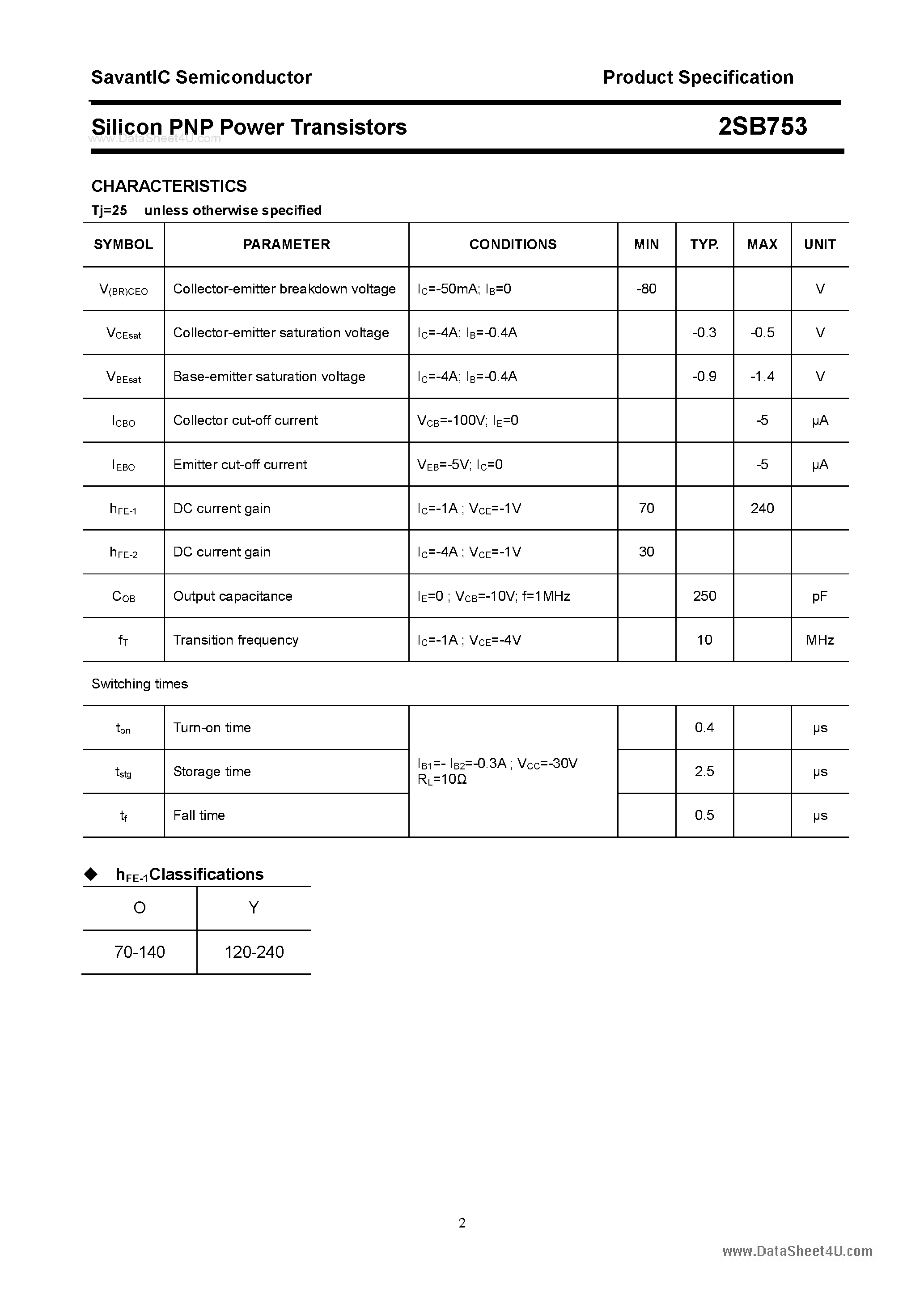 Даташит 2SB753 - SILICON POWER TRANSISTOR страница 2