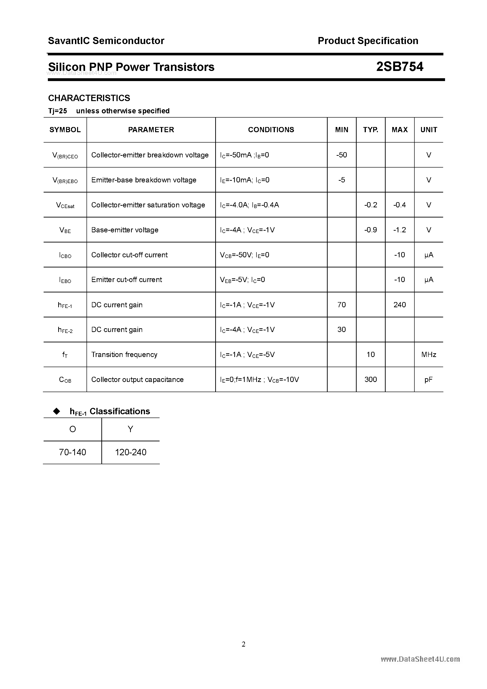 Даташит 2SB754 - SILICON POWER TRANSISTOR страница 2