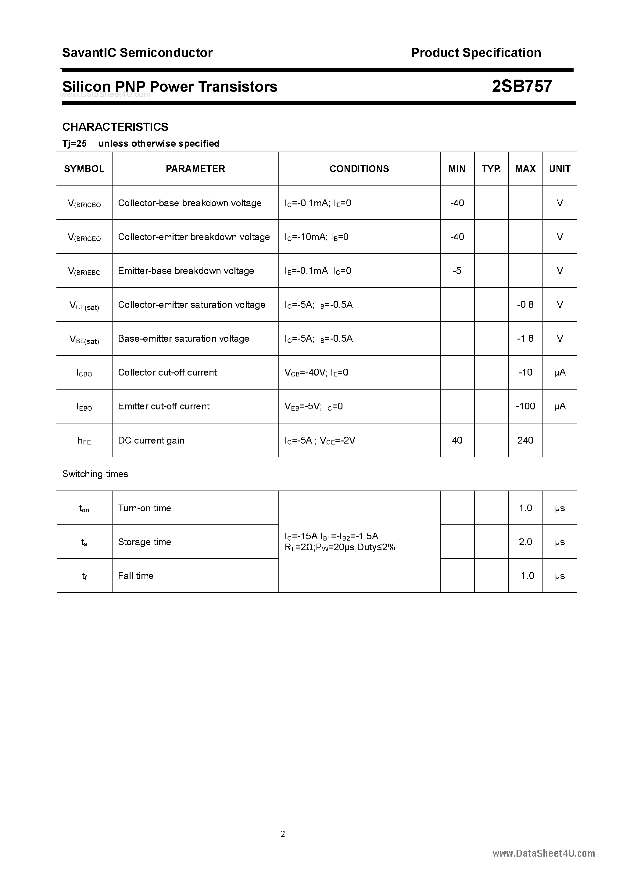 Даташит 2SB757 - SILICON POWER TRANSISTOR страница 2