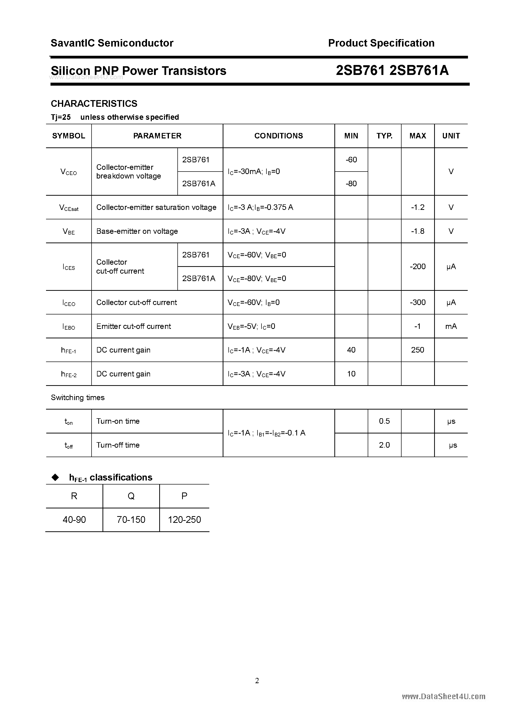 Даташит 2SB761 - SILICON POWER TRANSISTOR страница 2