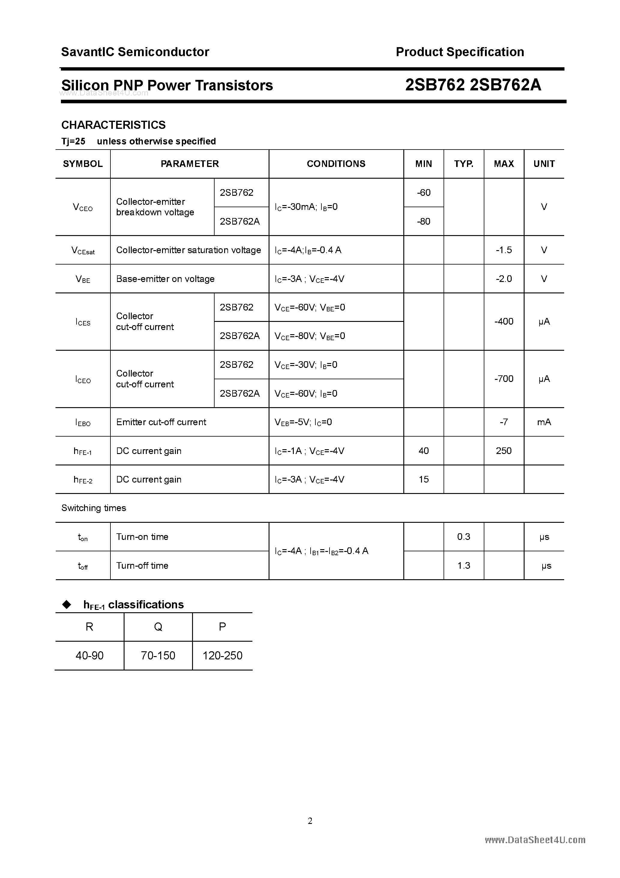 Даташит 2SB762 - SILICON POWER TRANSISTOR страница 2