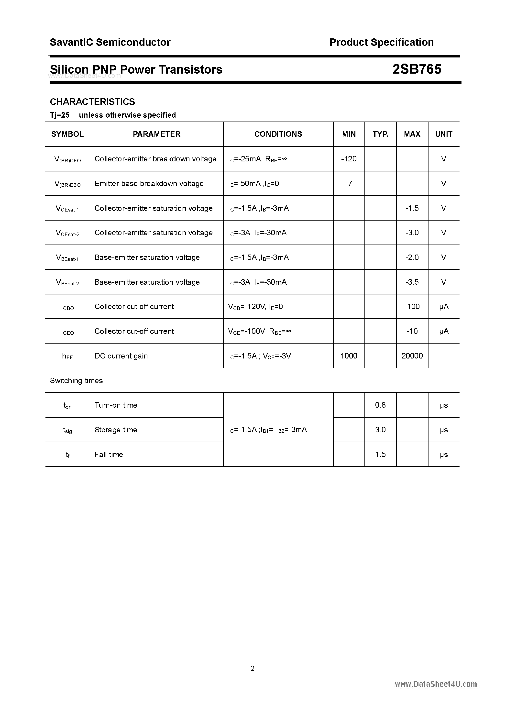 Даташит 2SB765 - SILICON POWER TRANSISTOR страница 2