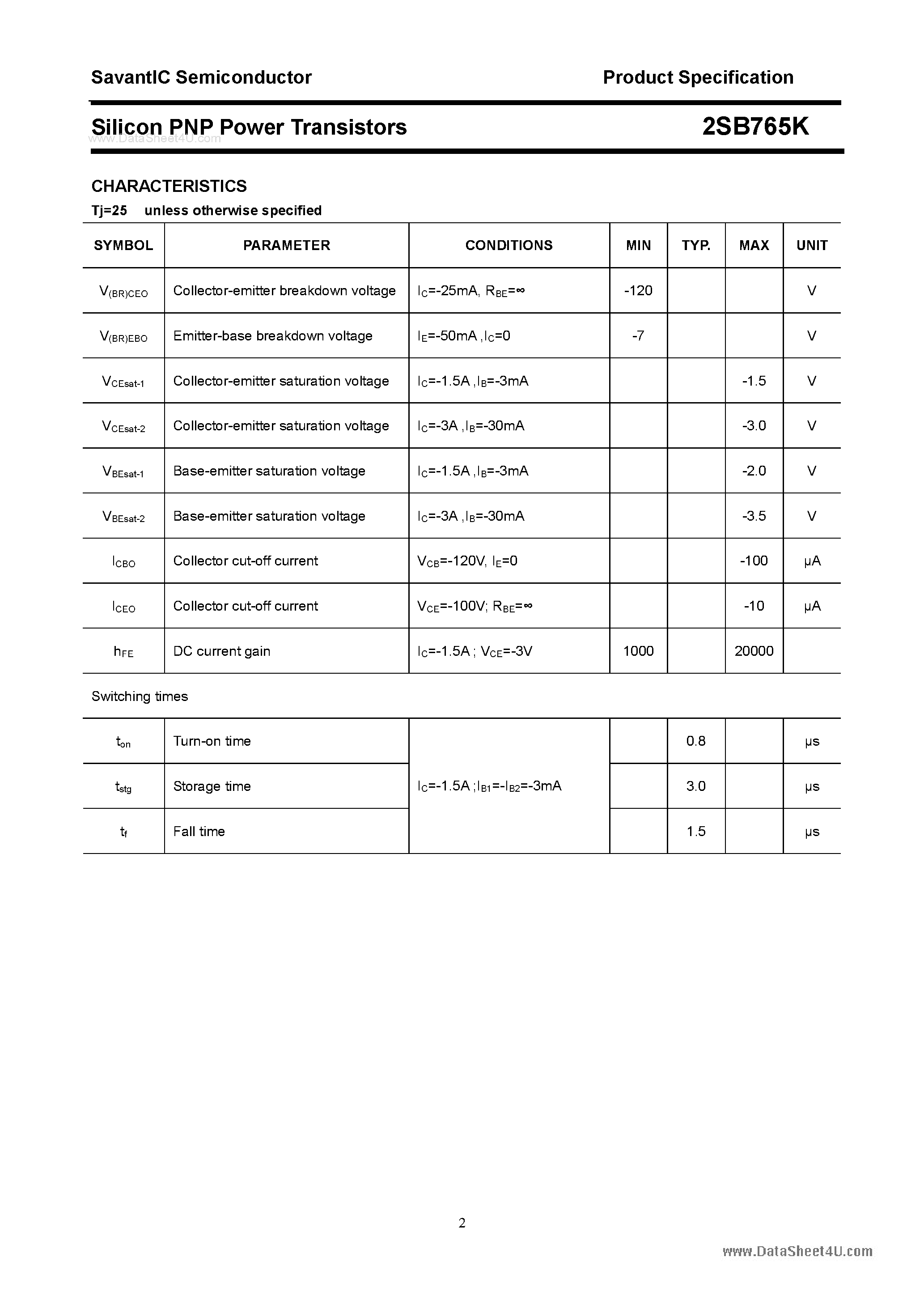 Даташит 2SB765K - SILICON POWER TRANSISTOR страница 2