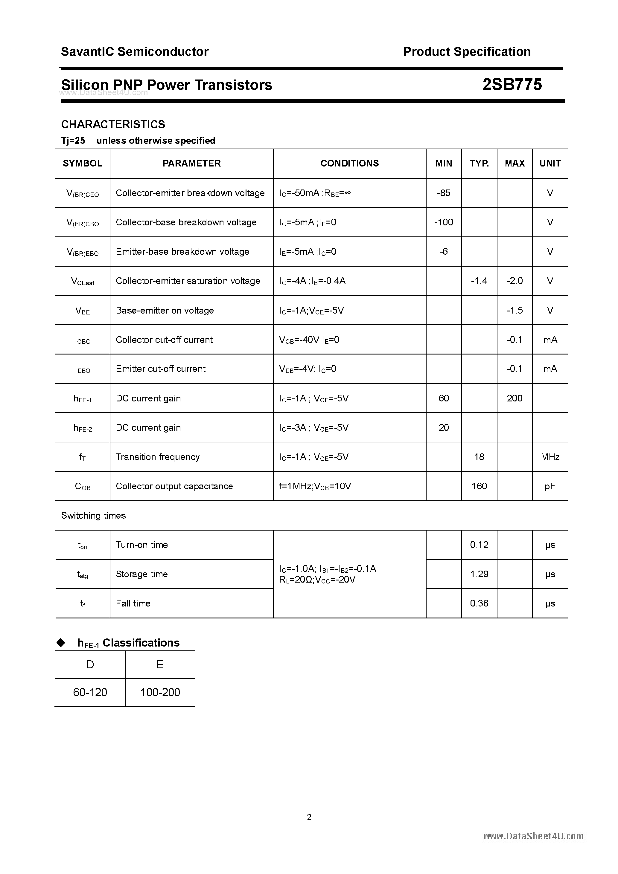 Даташит 2SB775 - SILICON POWER TRANSISTOR страница 2