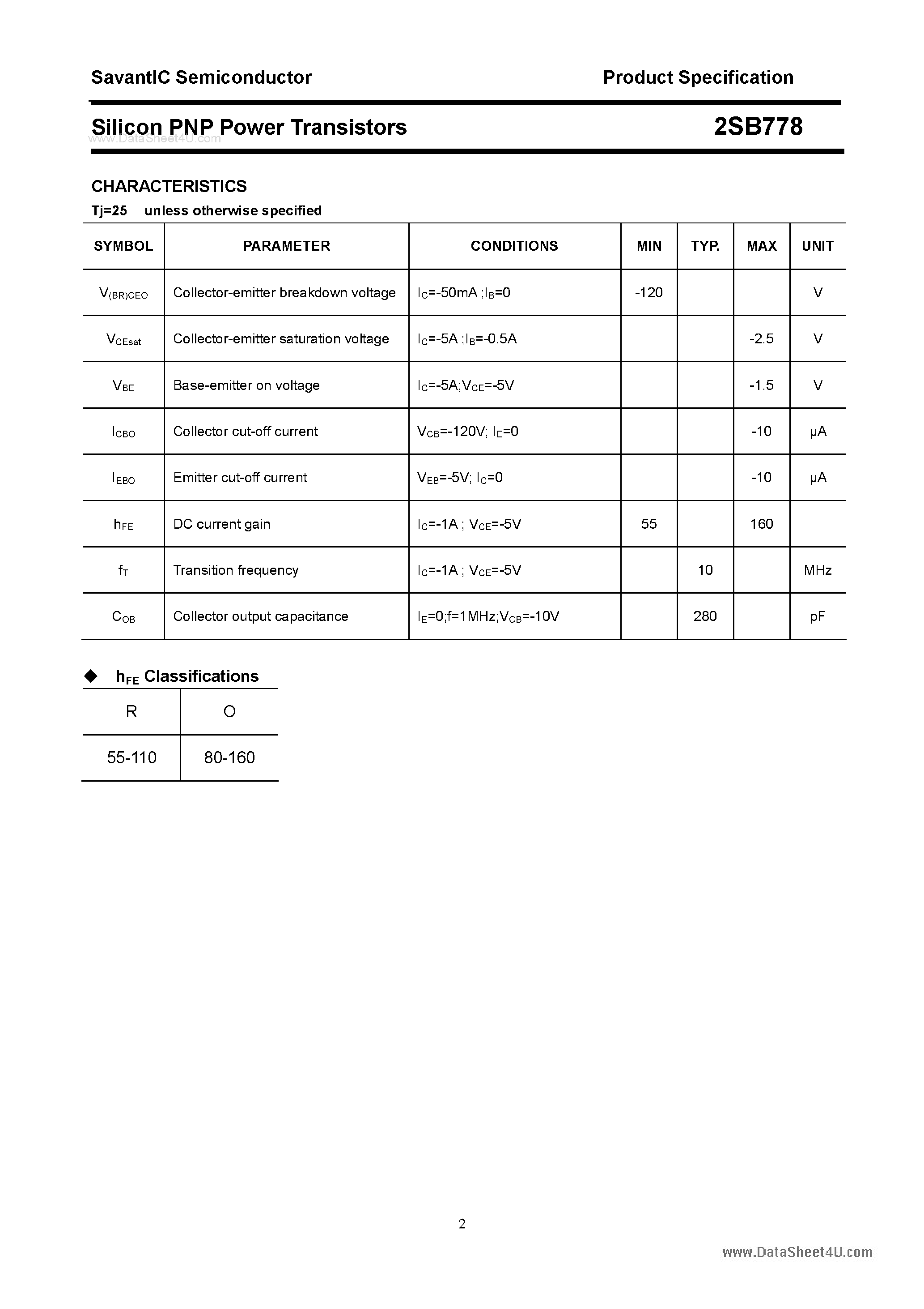 Даташит 2SB778 - SILICON POWER TRANSISTOR страница 2