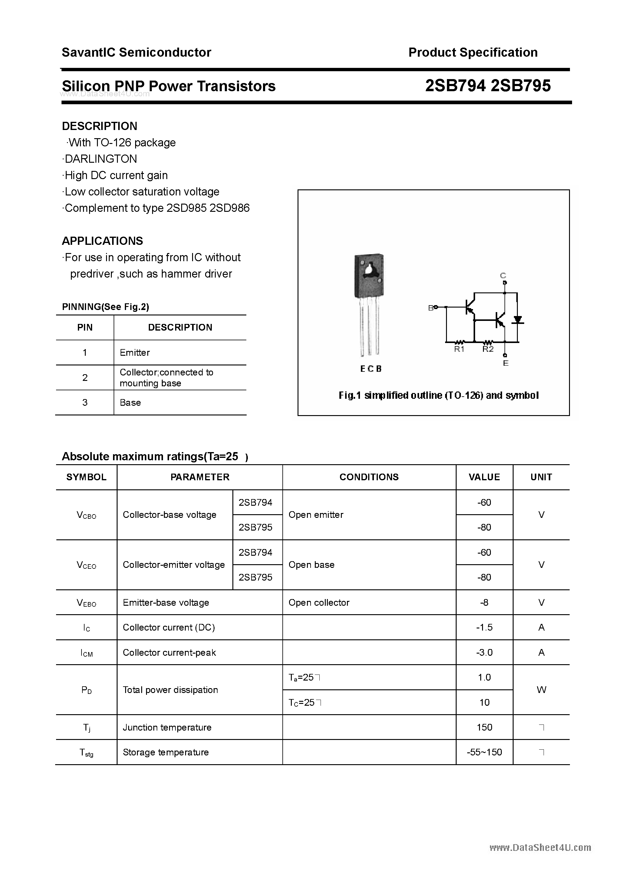 Даташит 2SB794 - (2SB794 / 2SB795) SILICON POWER TRANSISTOR страница 1