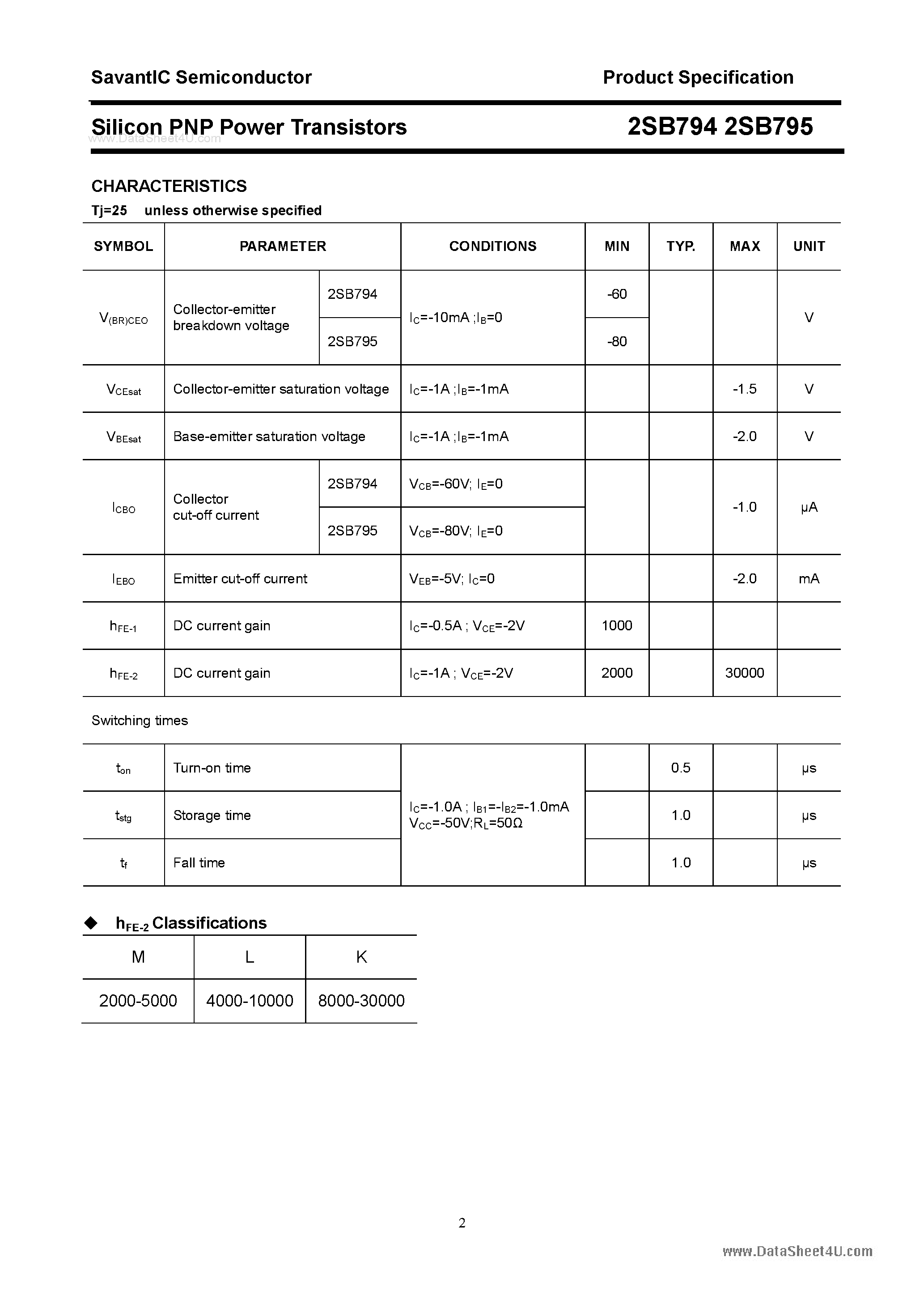 Даташит 2SB794 - (2SB794 / 2SB795) SILICON POWER TRANSISTOR страница 2