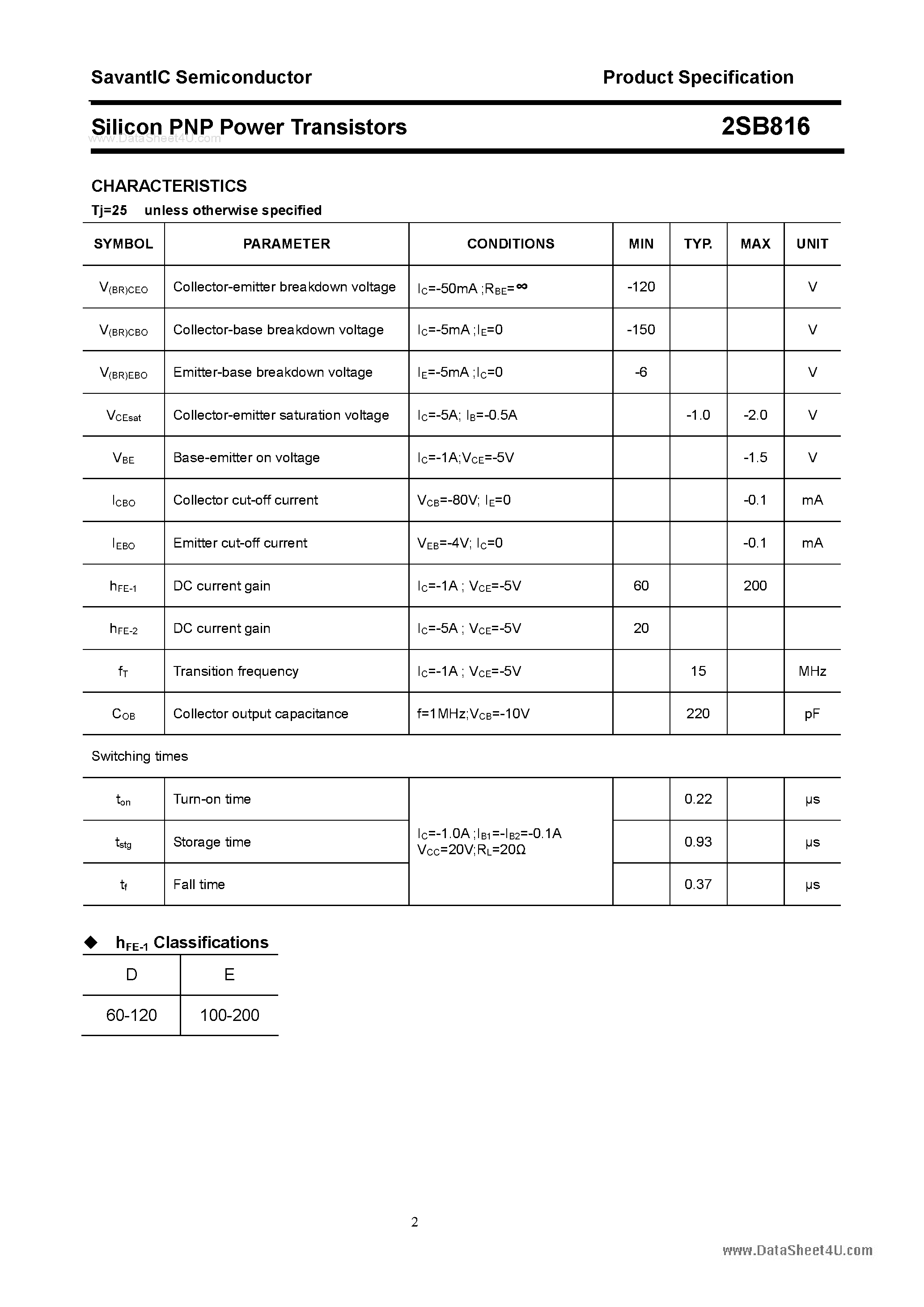 Даташит на микросхему 2SB816 страница 2 Даташит 2SB816 - SILICON POWER TRANSISTOR страница 2