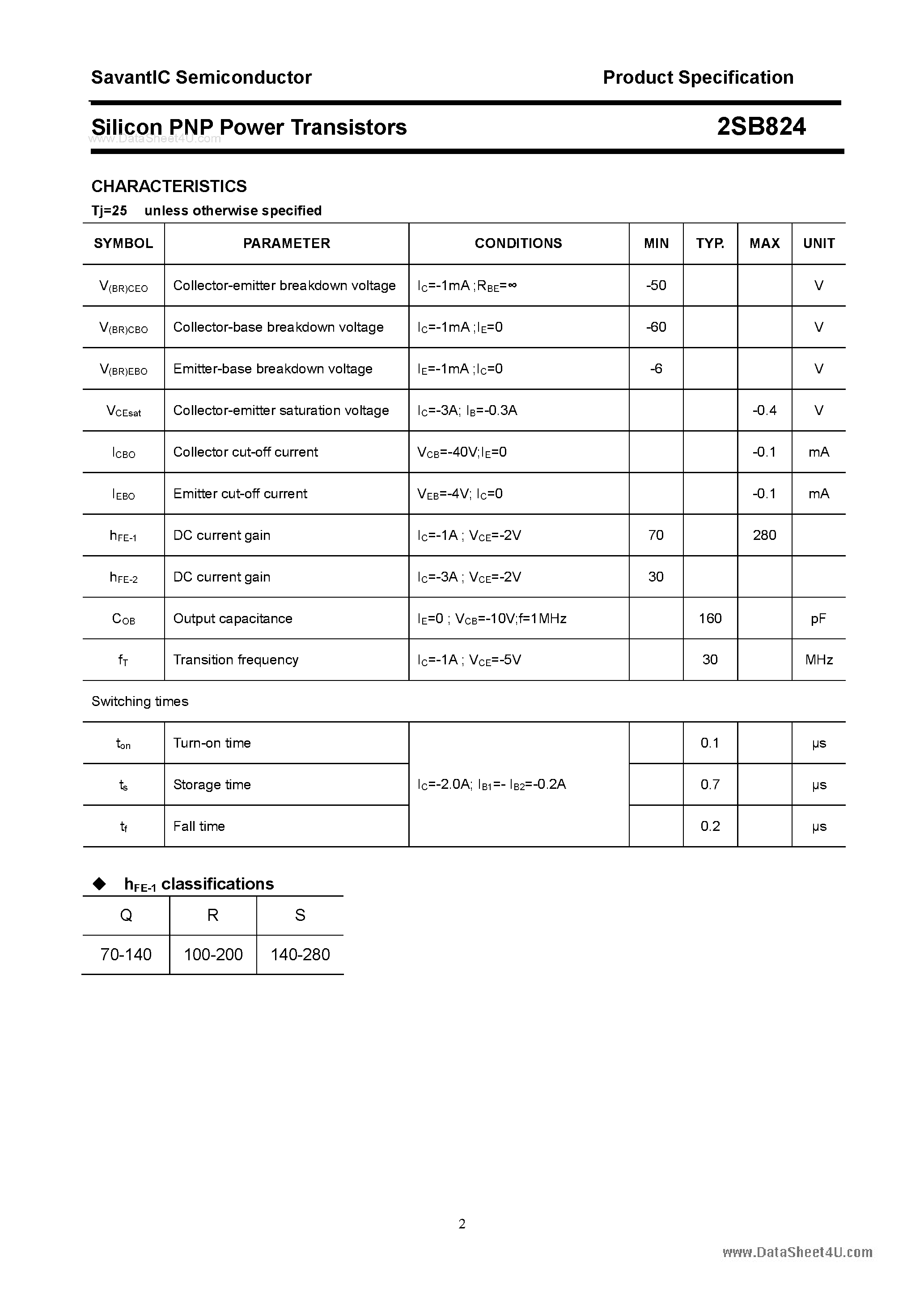 Даташит 2SB824 - SILICON POWER TRANSISTOR страница 2