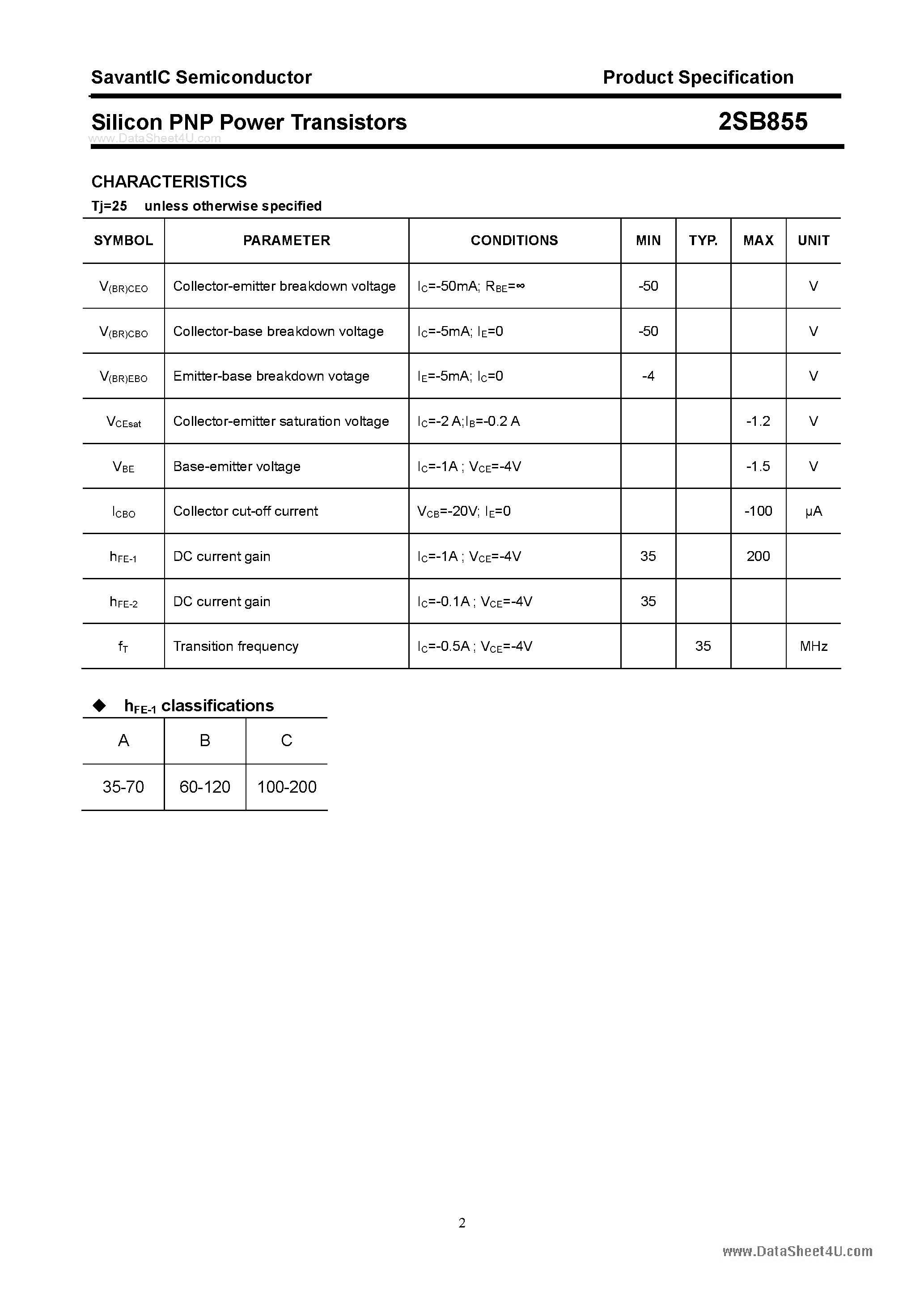 Даташит 2SB855 - SILICON POWER TRANSISTOR страница 2