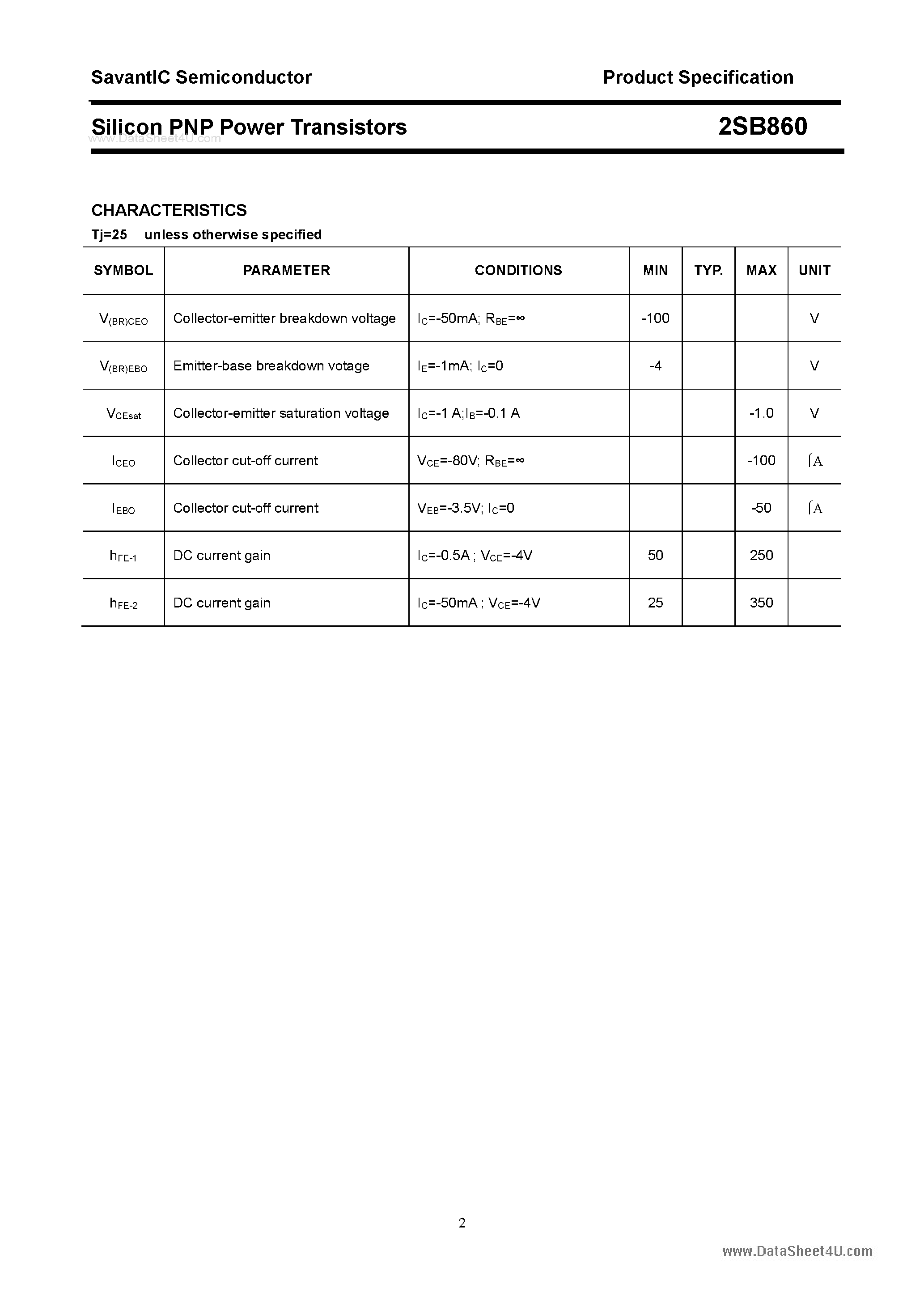 Даташит 2SB860 - SILICON POWER TRANSISTOR страница 2