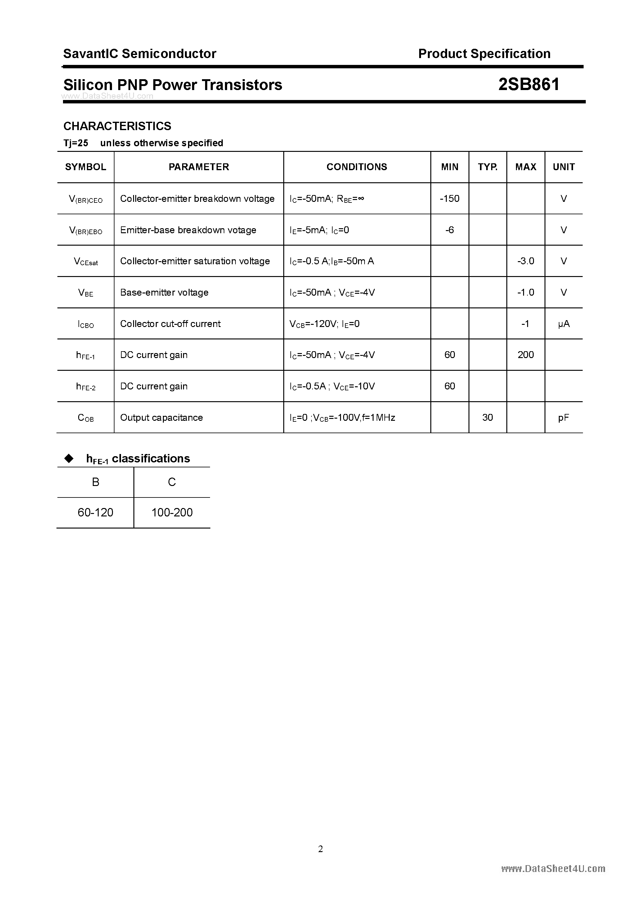 Даташит 2SB861 - SILICON POWER TRANSISTOR страница 2