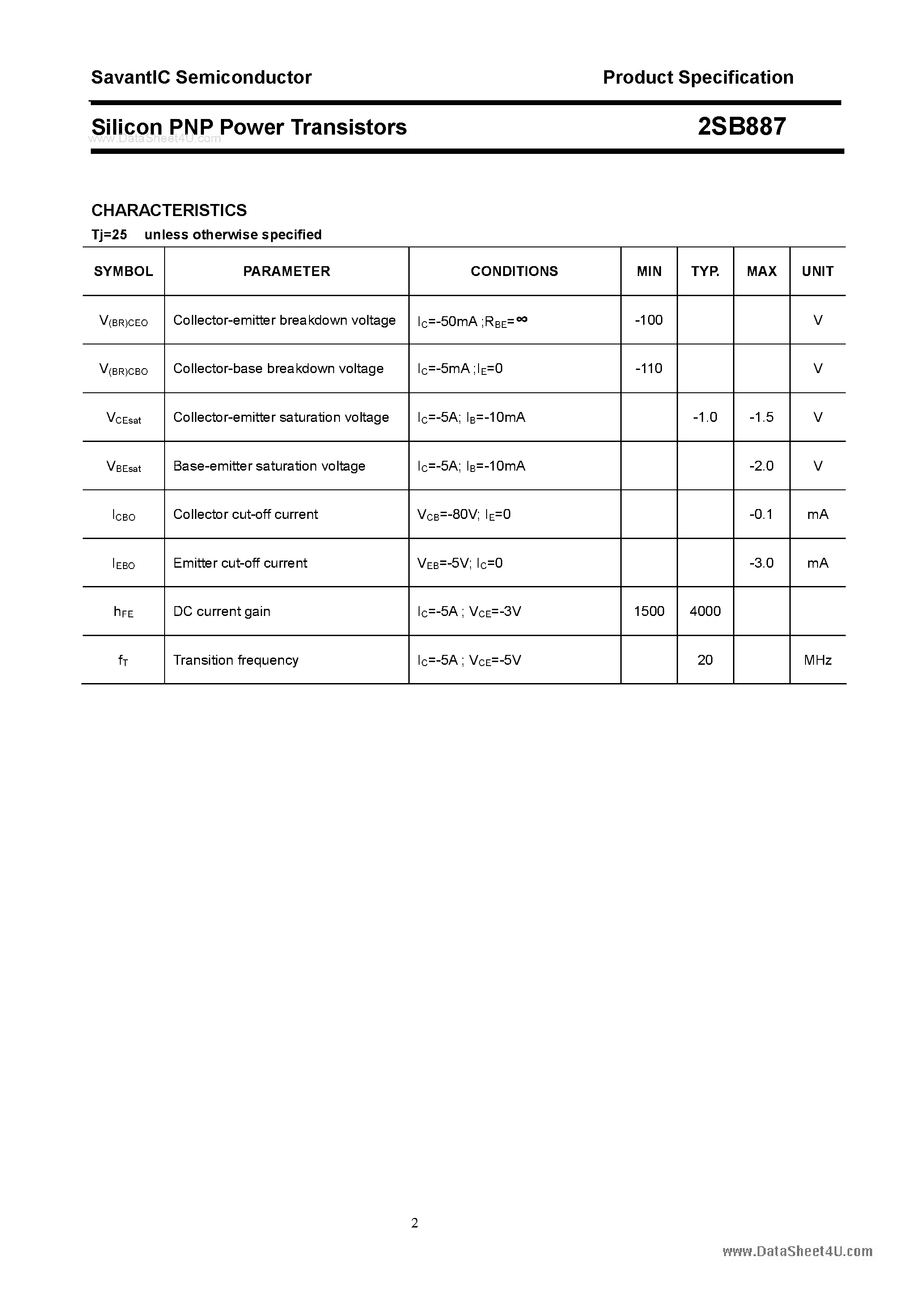 Даташит 2SB887 - SILICON POWER TRANSISTOR страница 2