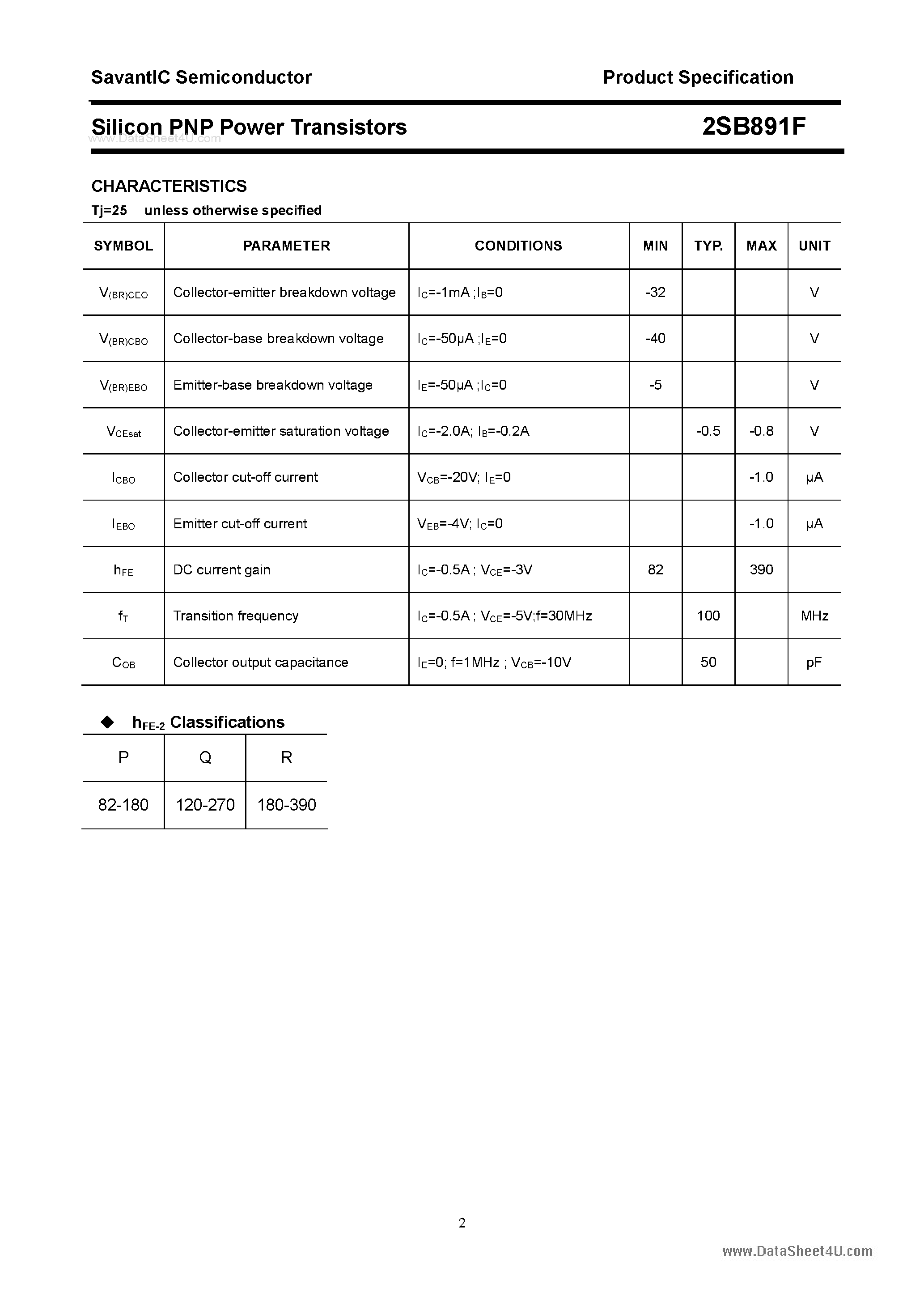 Даташит 2SB891F - SILICON POWER TRANSISTOR страница 2