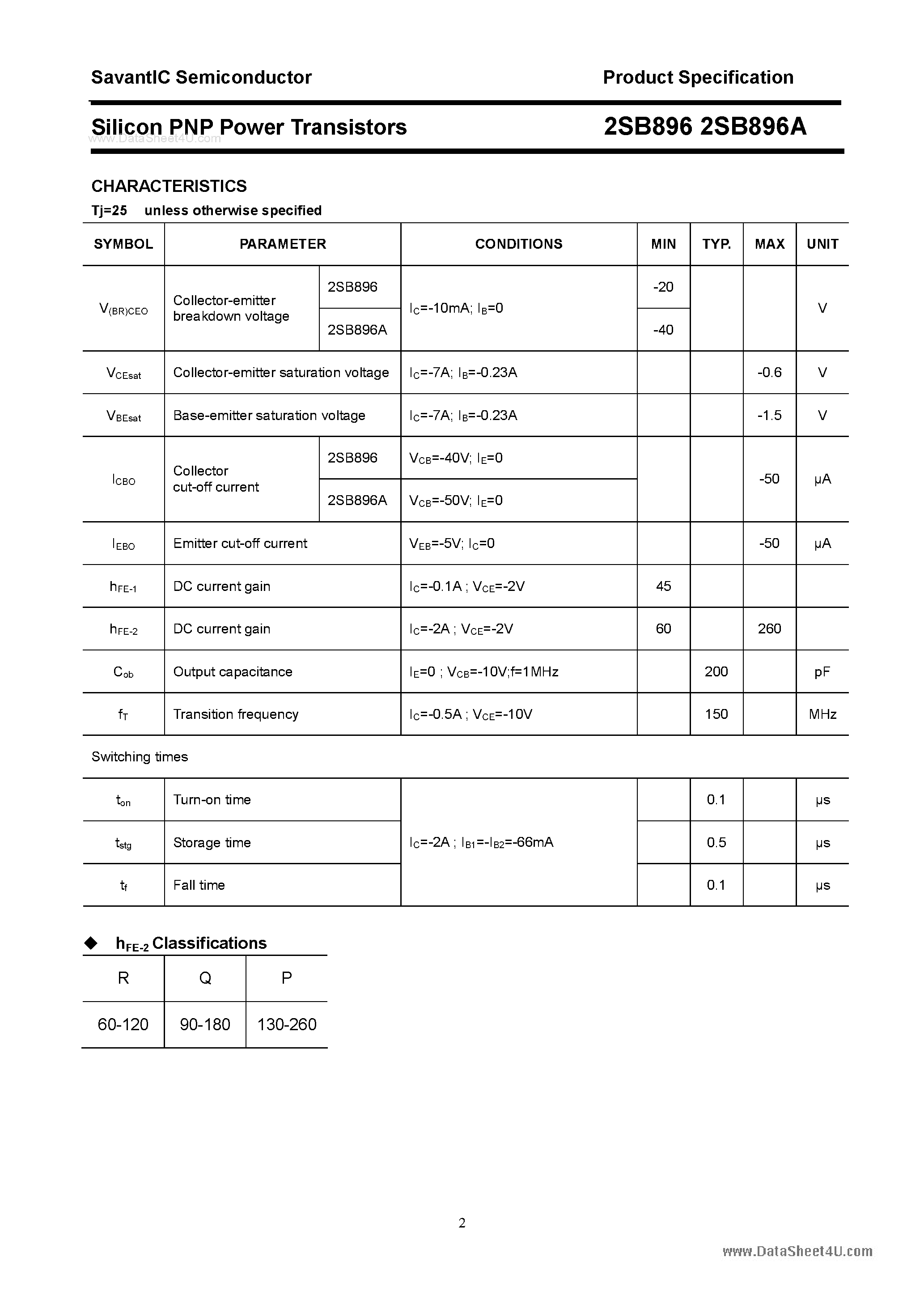 Даташит 2SB896 - SILICON POWER TRANSISTOR страница 2