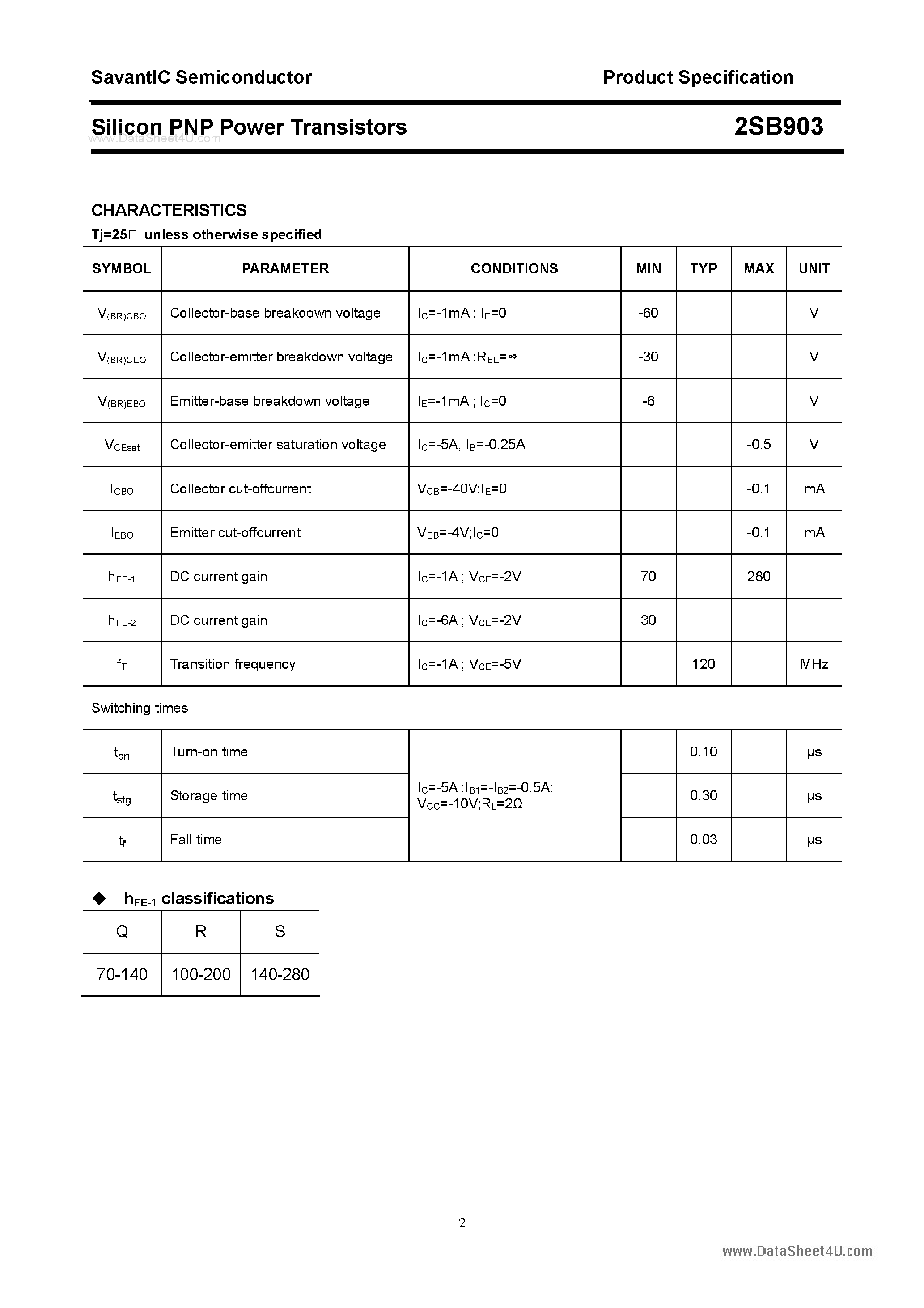 Даташит 2SB903 - SILICON POWER TRANSISTOR страница 2