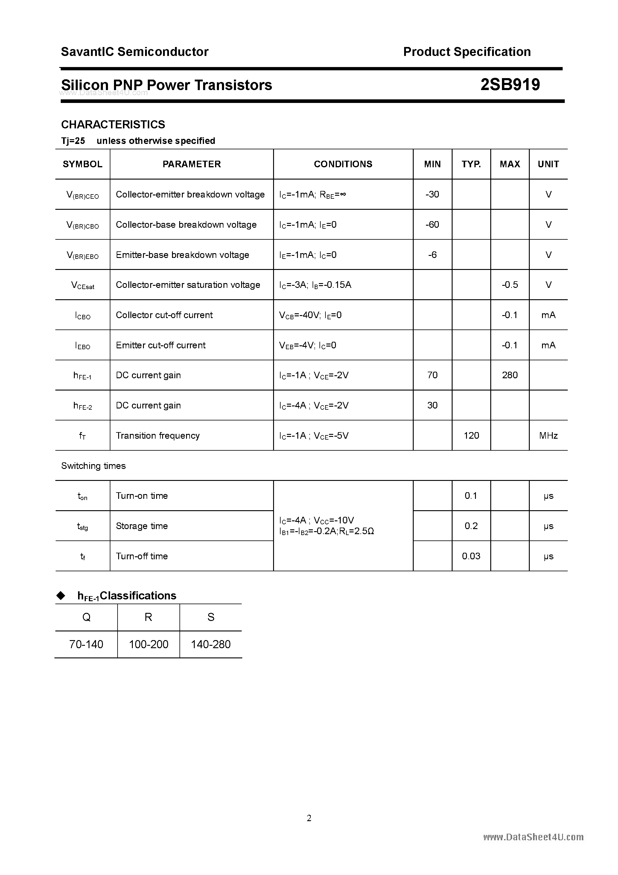 Даташит 2SB919 - SILICON POWER TRANSISTOR страница 2