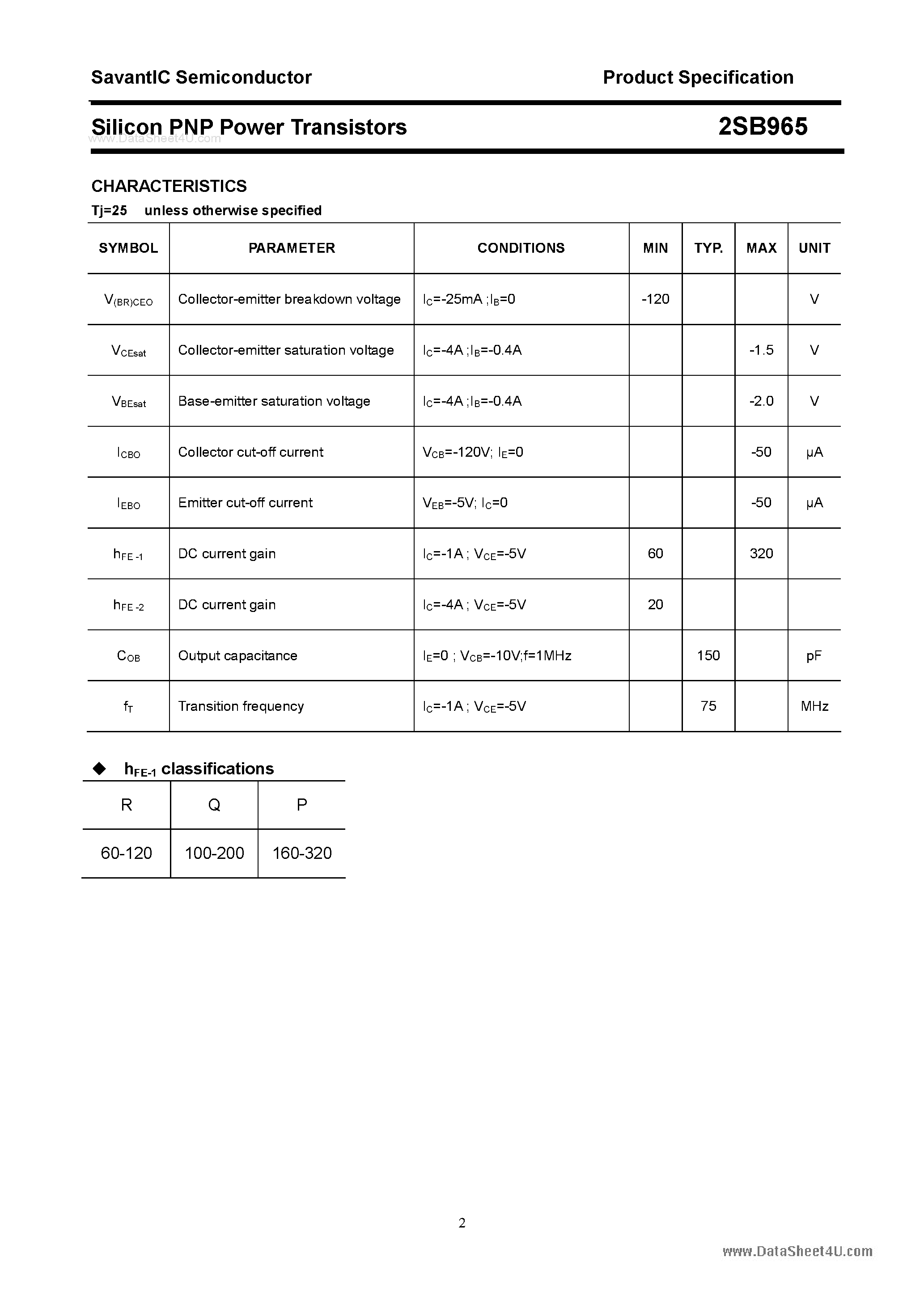 Даташит 2SB965 - SILICON POWER TRANSISTOR страница 2
