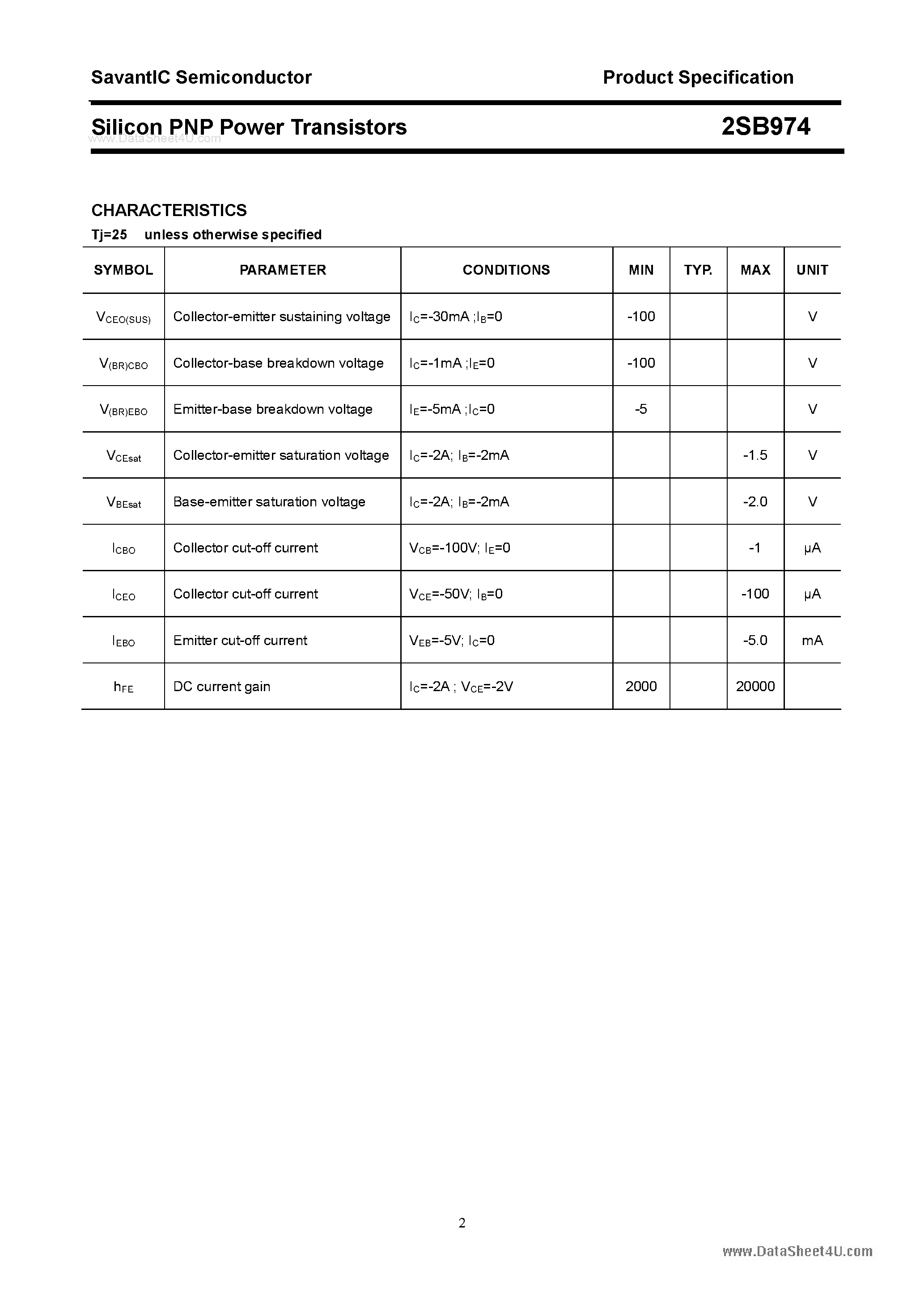 Даташит 2SB974 - SILICON POWER TRANSISTOR страница 2