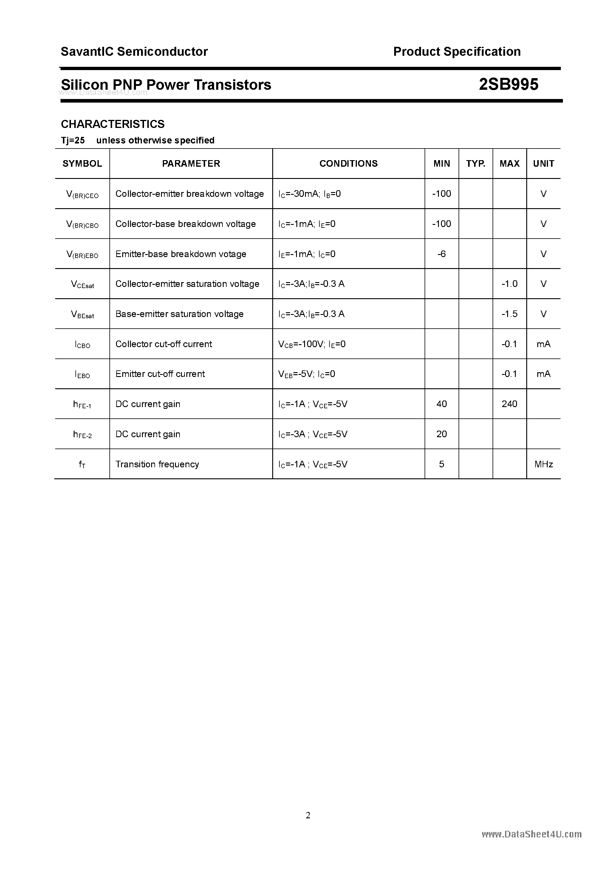 Даташит 2SB995 - SILICON POWER TRANSISTOR страница 2