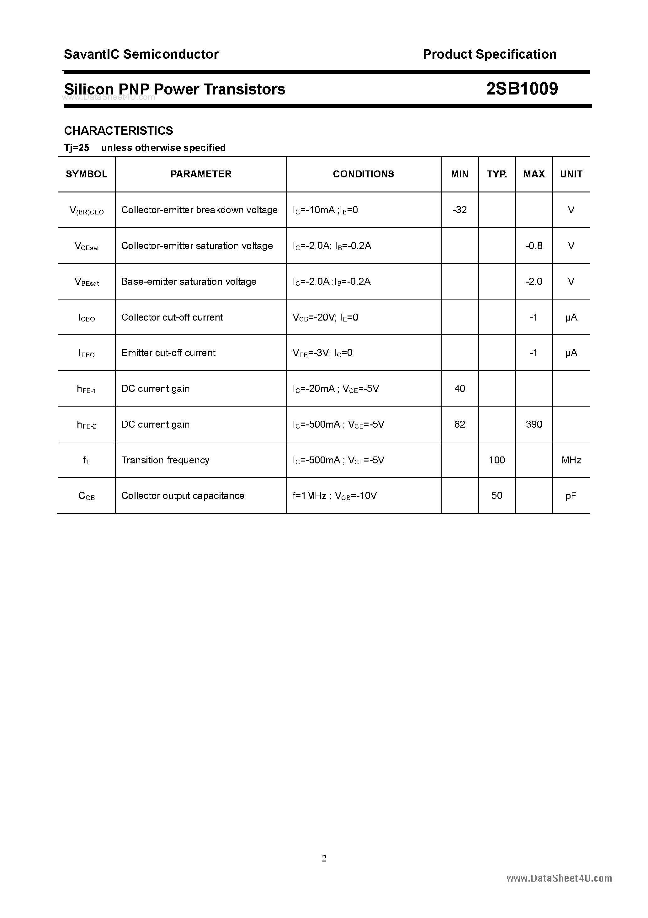 Datasheet 2SB1009 - SILICON POWER TRANSISTOR page 2
