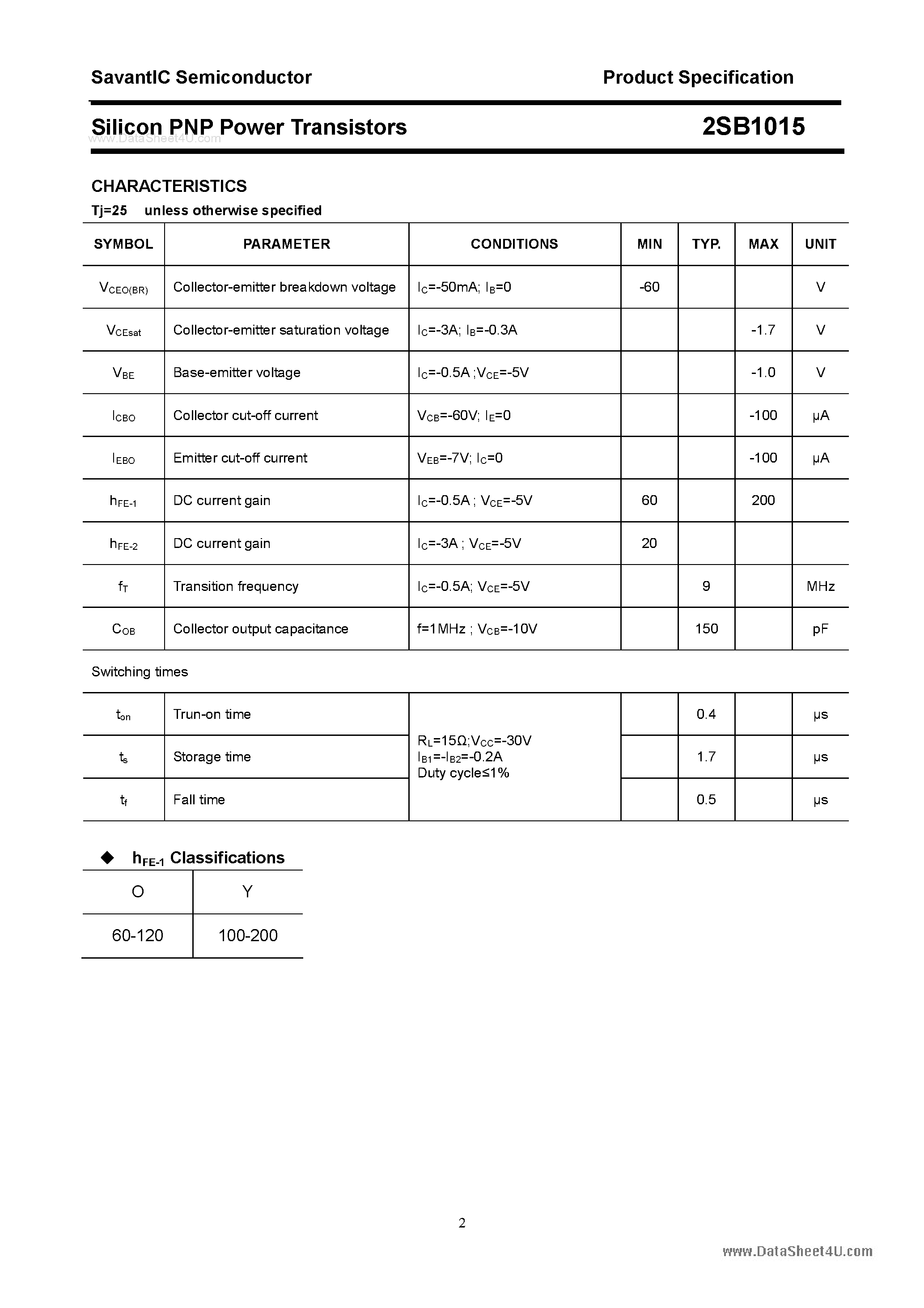 Datasheet 2SB1015 - SILICON POWER TRANSISTOR page 2