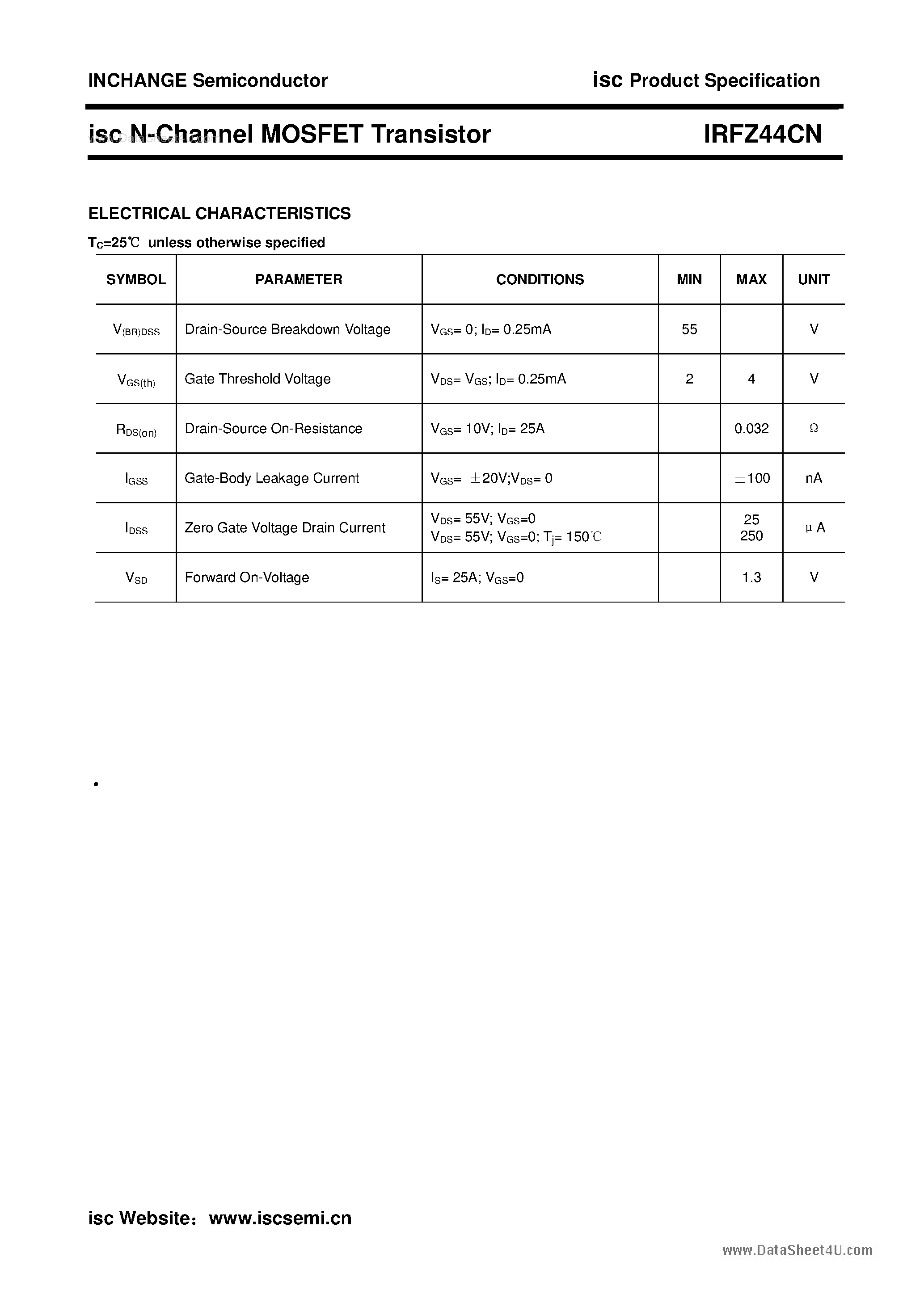 Datasheet IRFZ44CN page 2 Datasheet IRFZ44CN - N-Channel MOSFET Transistor page 2