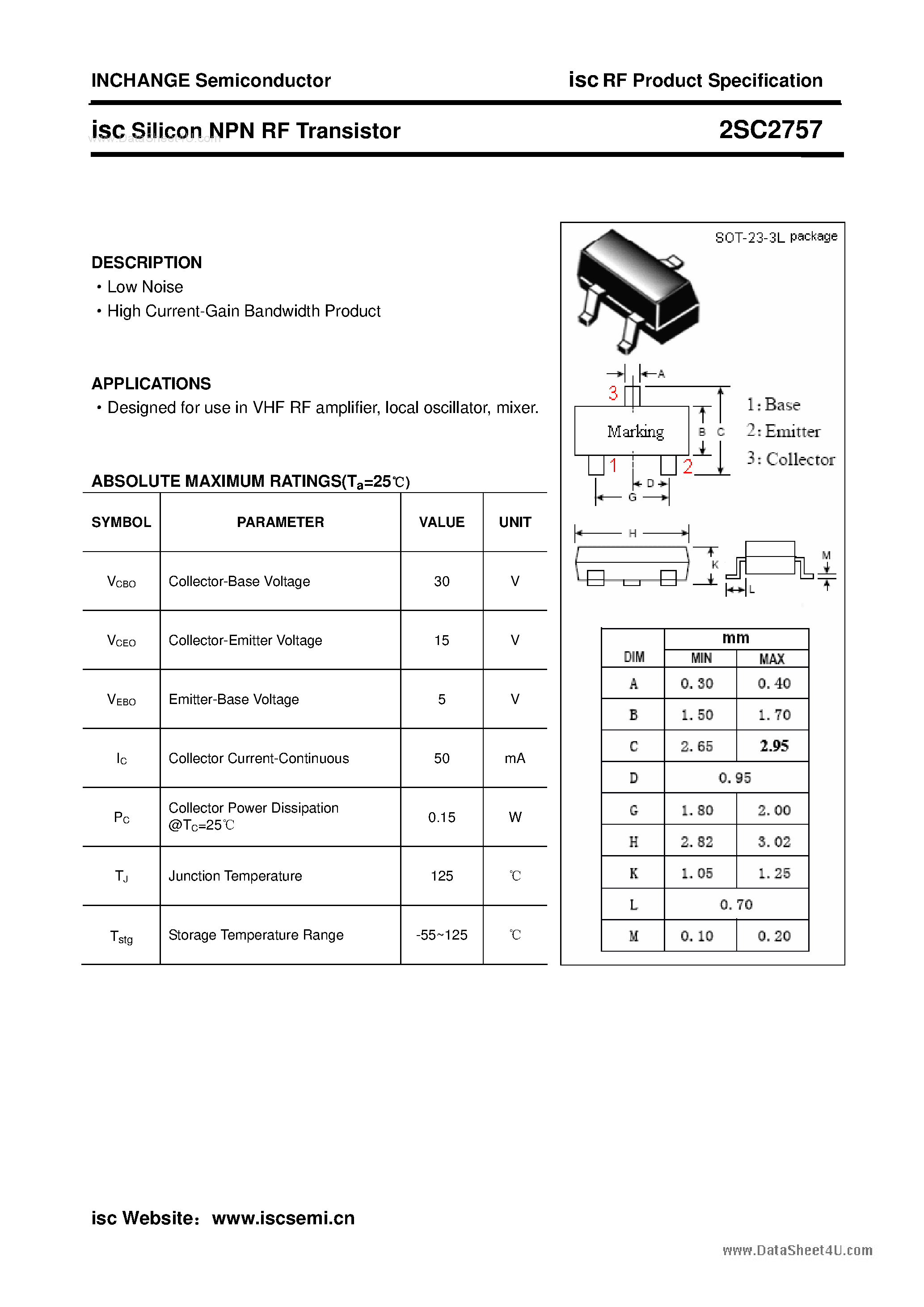 Datasheet 2SC2757 - Silicon Power Transistor page 1