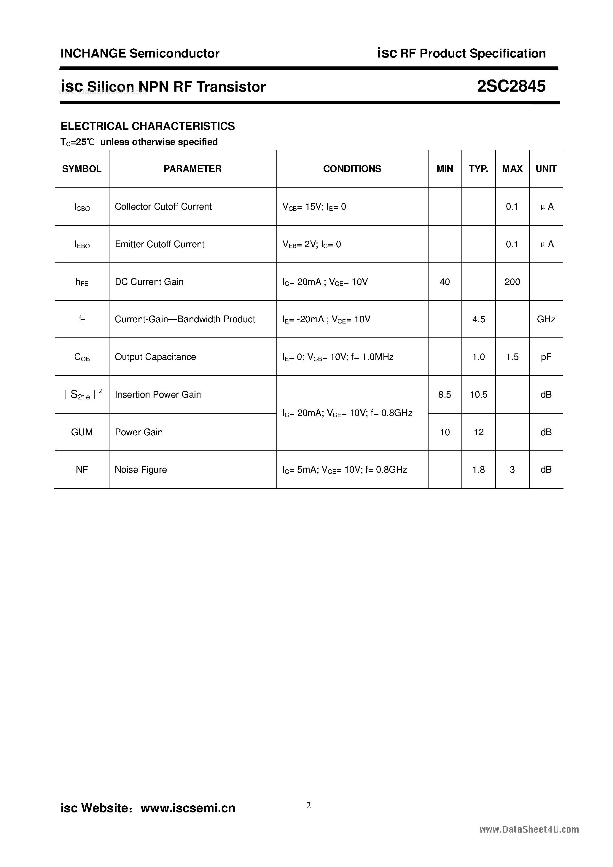 Datasheet 2SC2845 - Silicon Power Transistor page 2