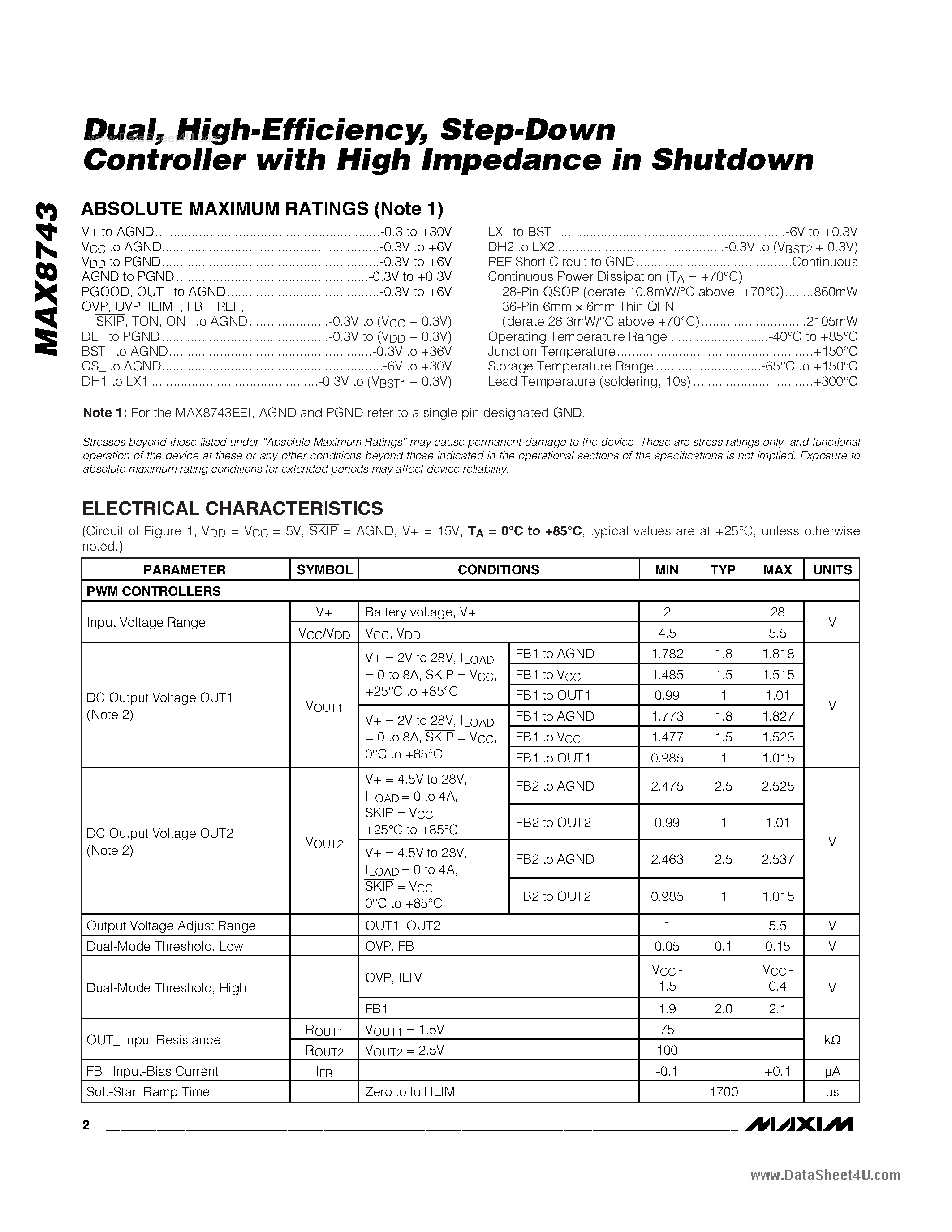 Datasheet MAX8743 - Step-Down Controller page 2