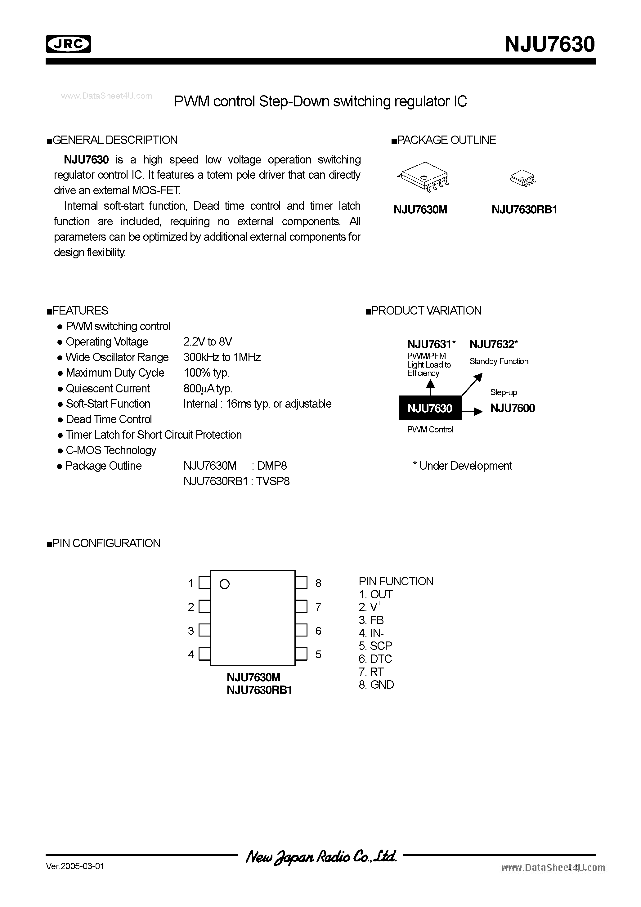 Datasheet NJU7630 - PWM control Step-Down switching regulator IC page 1